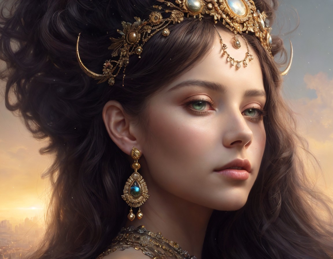 Detailed woman's elegant jewelry against soft golden backdrop