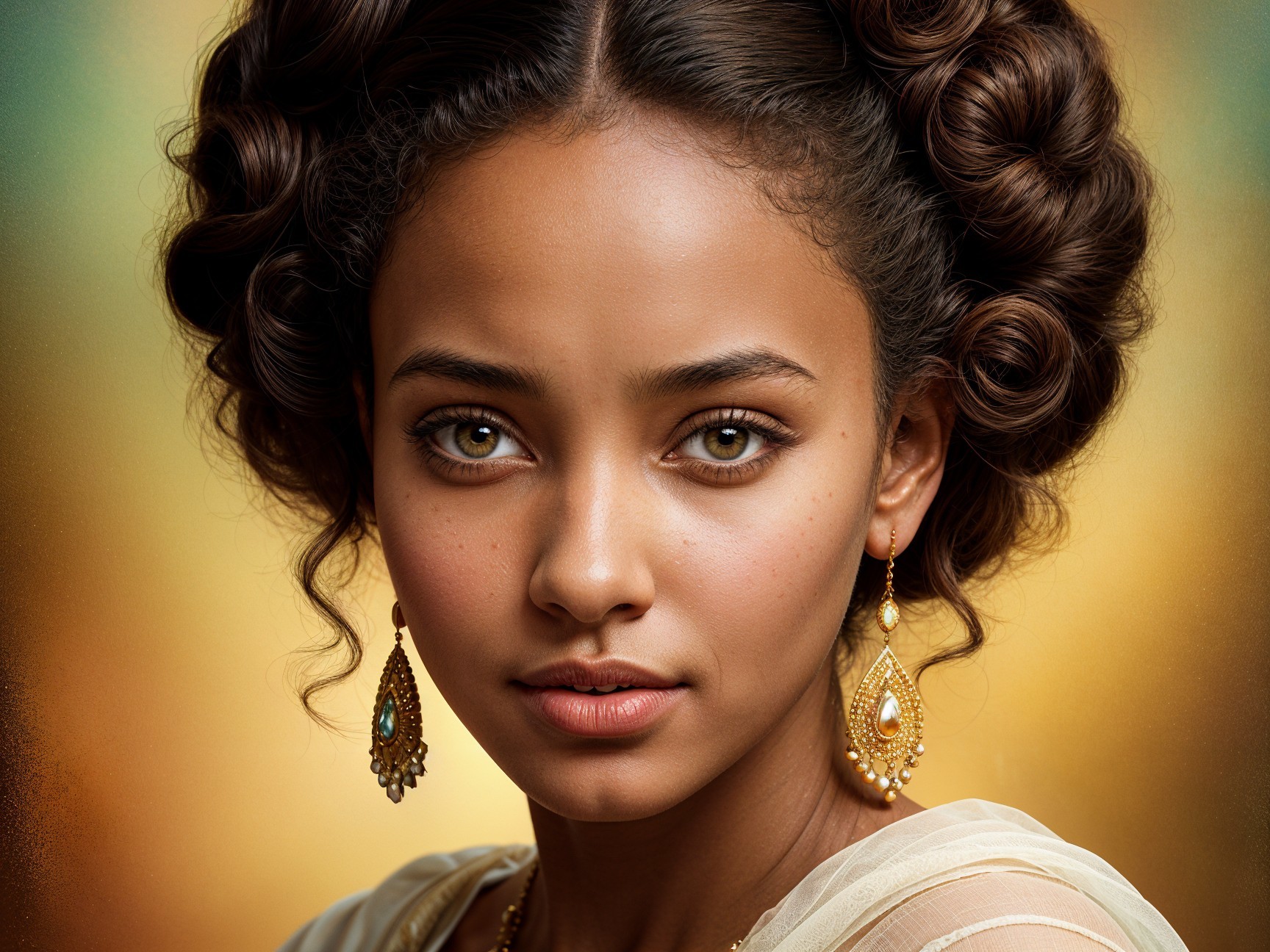 Portrait of a young woman with elegant updo hairstyle