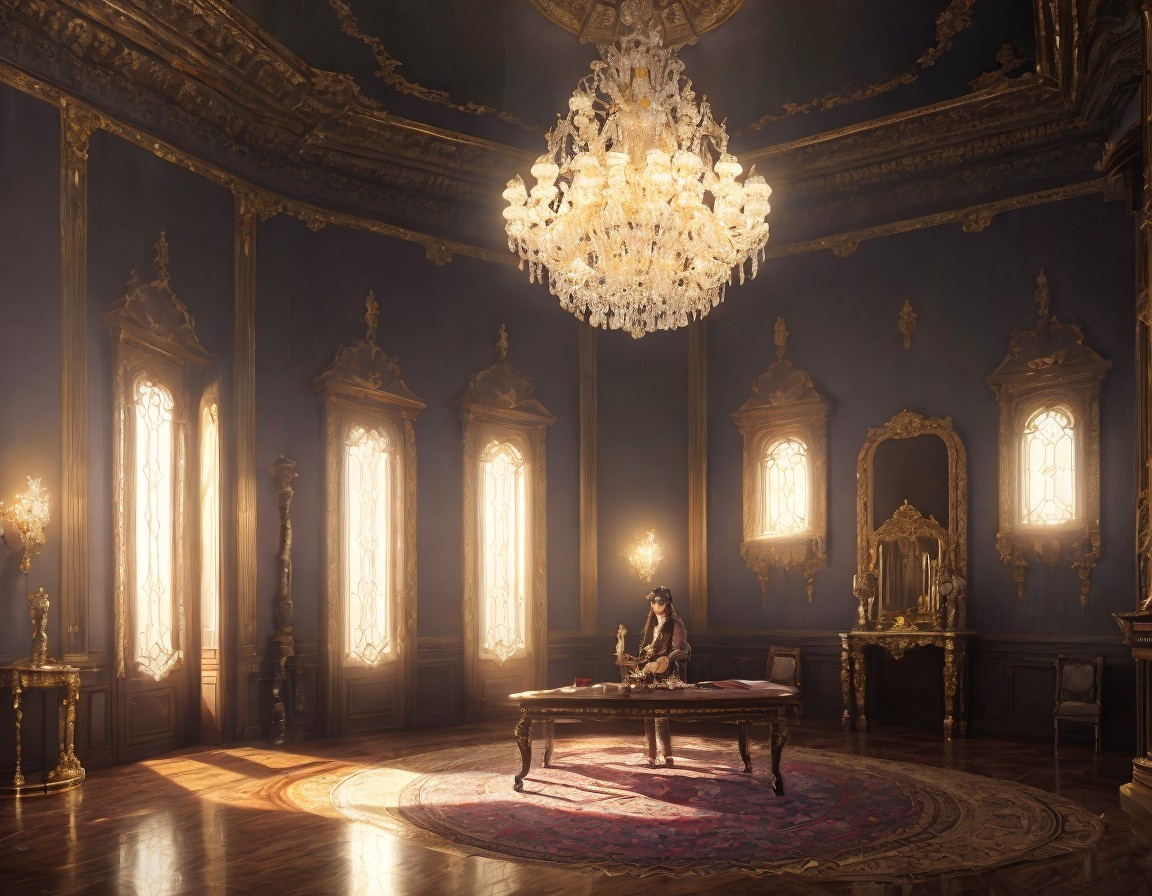 Luxurious Room with Gold Details and Crystal Chandelier