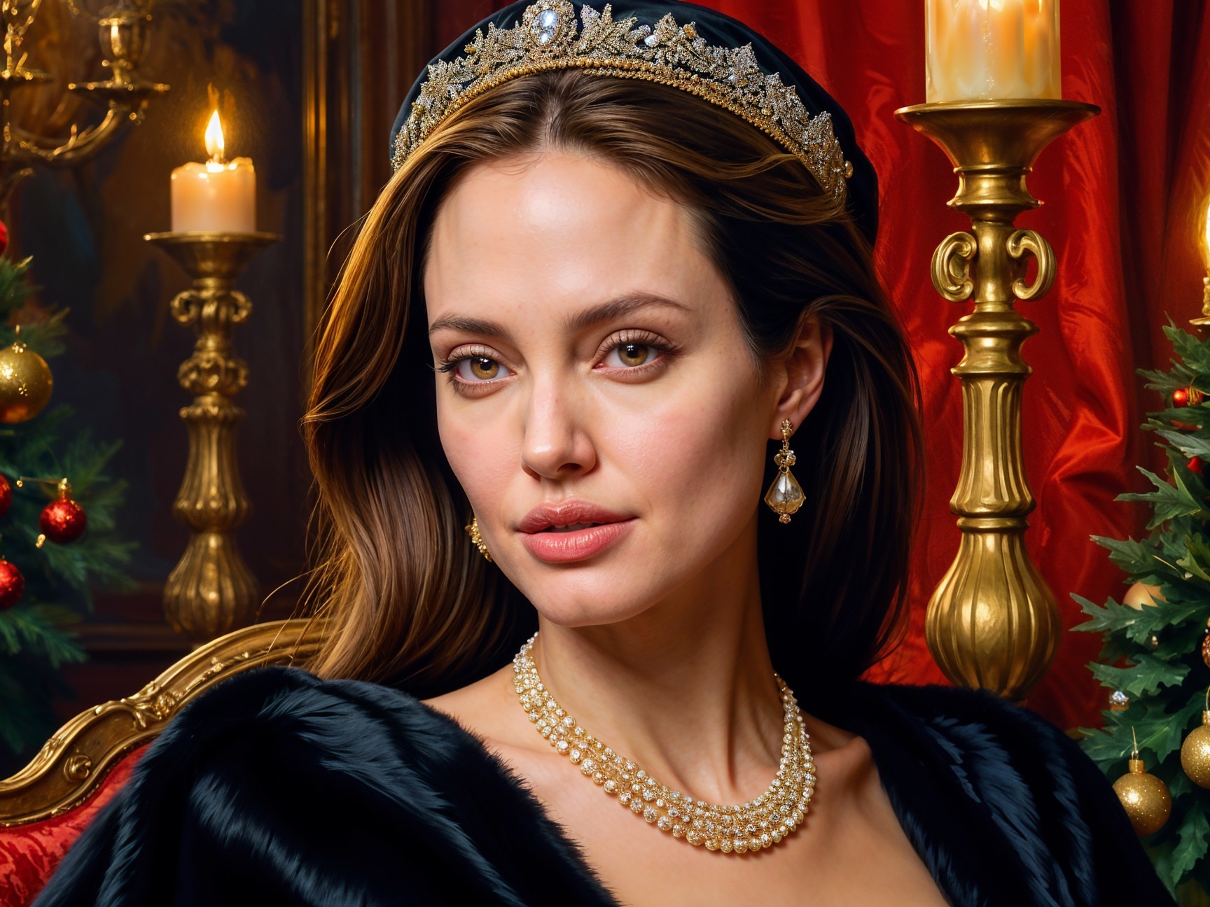 Regal portrait of a woman in elegant jewelry and fur