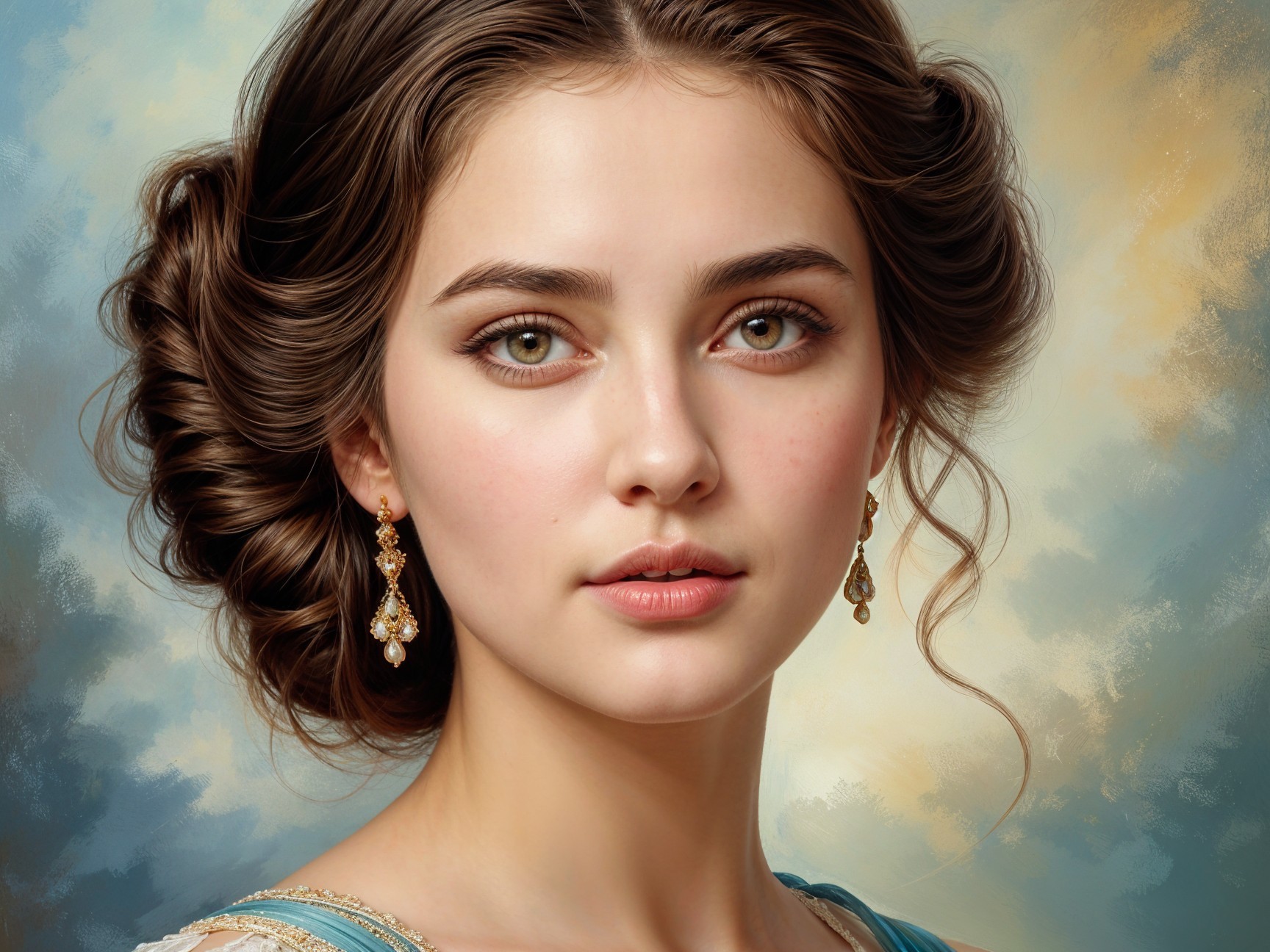 Young woman with green eyes and elegant hairstyle