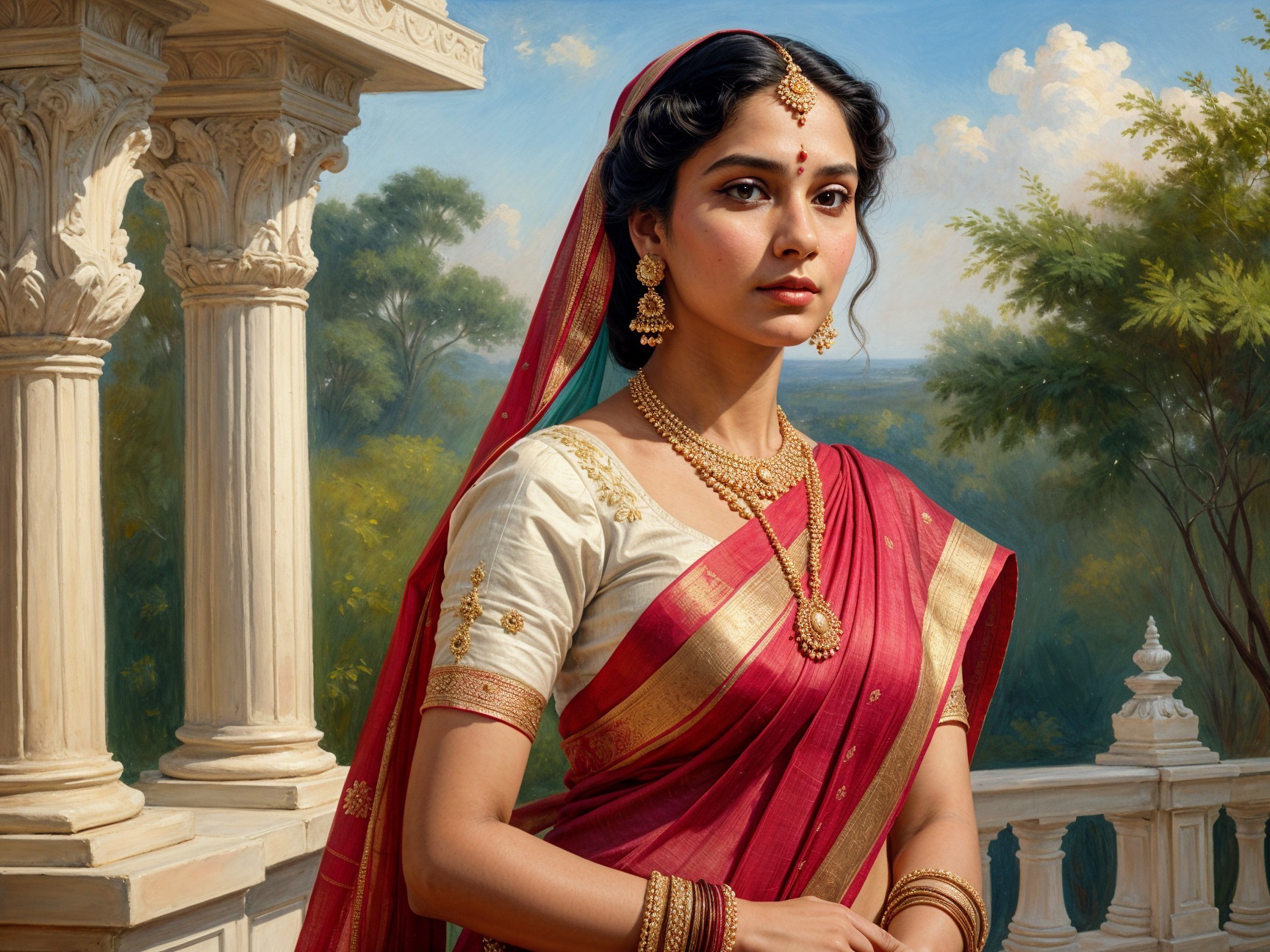 Elegance in Red: A Traditional Portrait