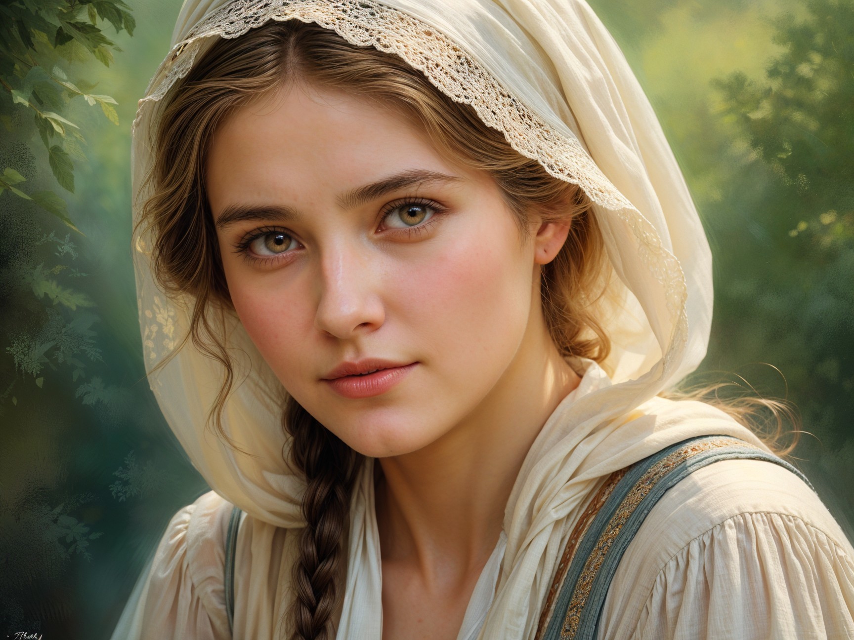 Young woman with enchanting eyes and flowing headscarf