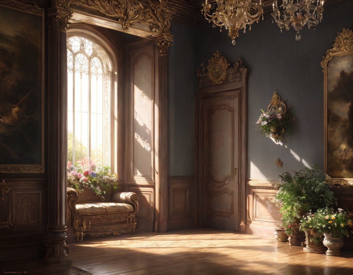 Elegant Room with Wooden Details and Sunlight