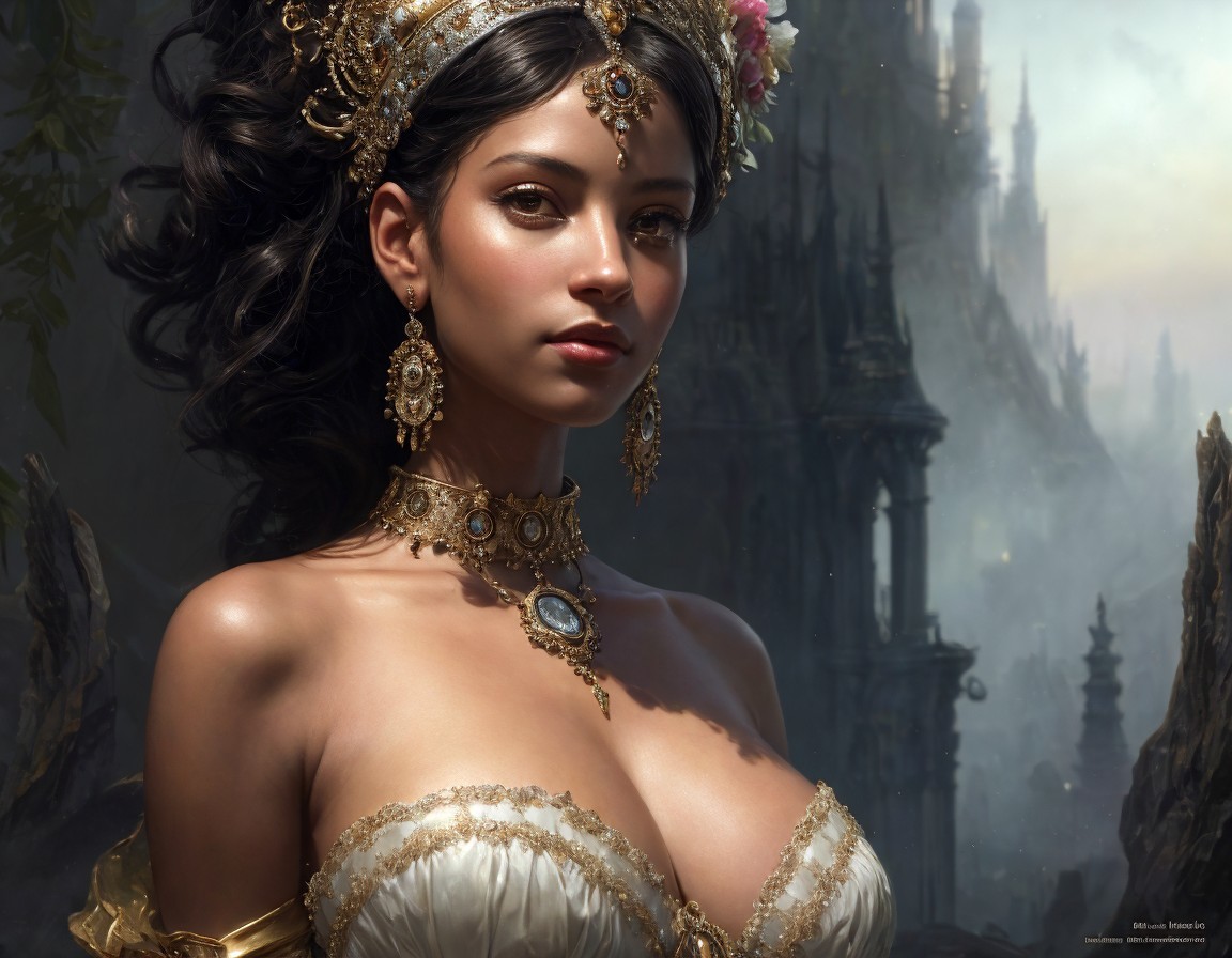 Digital Art Portrait of a Woman in Regal Attire