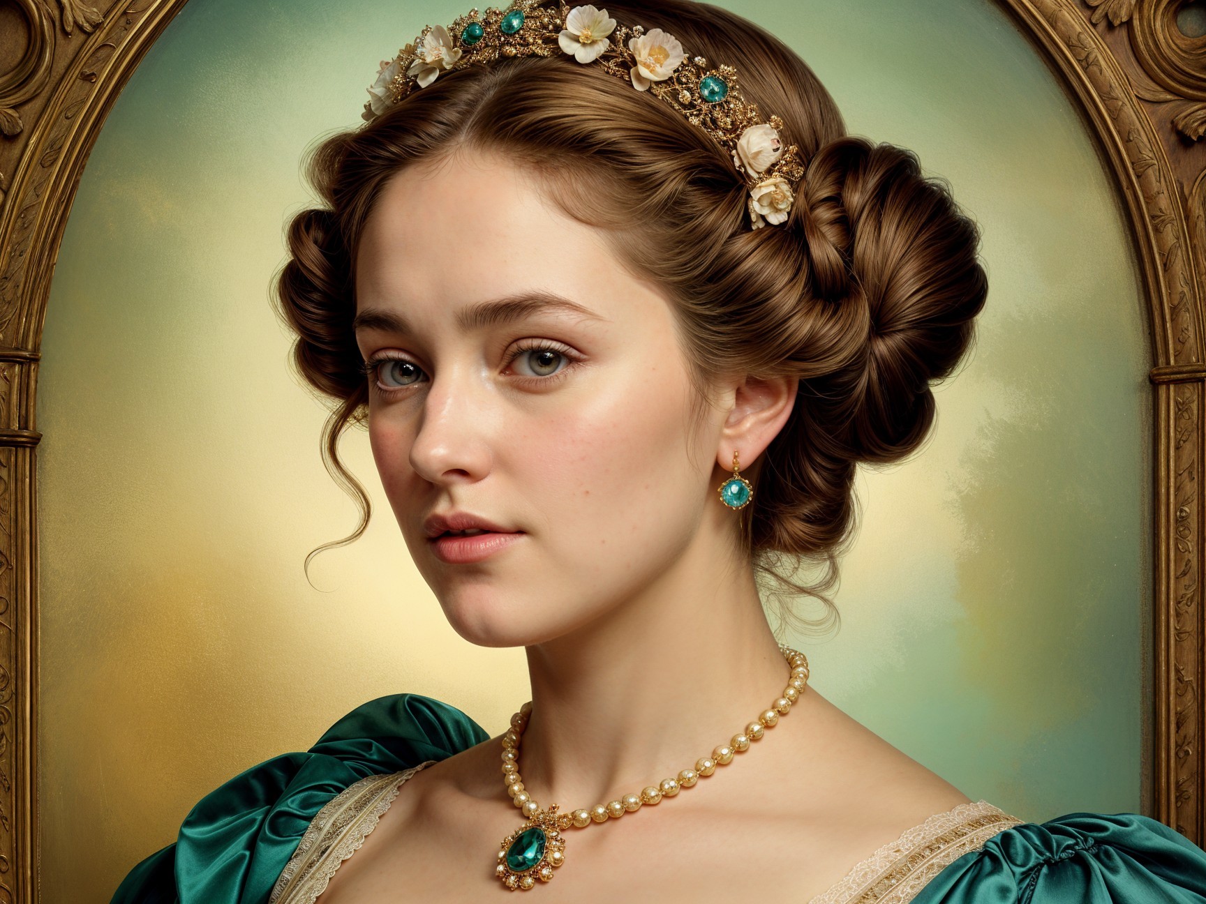 Elegant Portrait of a Young Woman in Teal Dress
