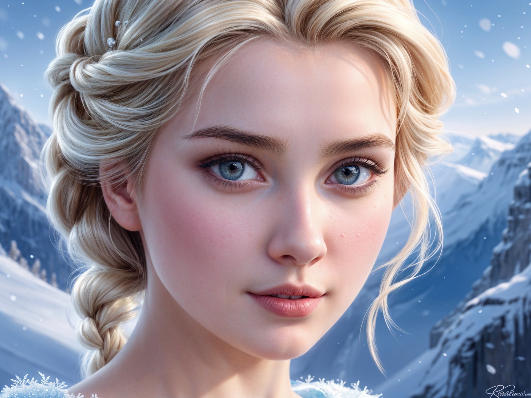 Close-Up of Young Woman in Winter Landscape