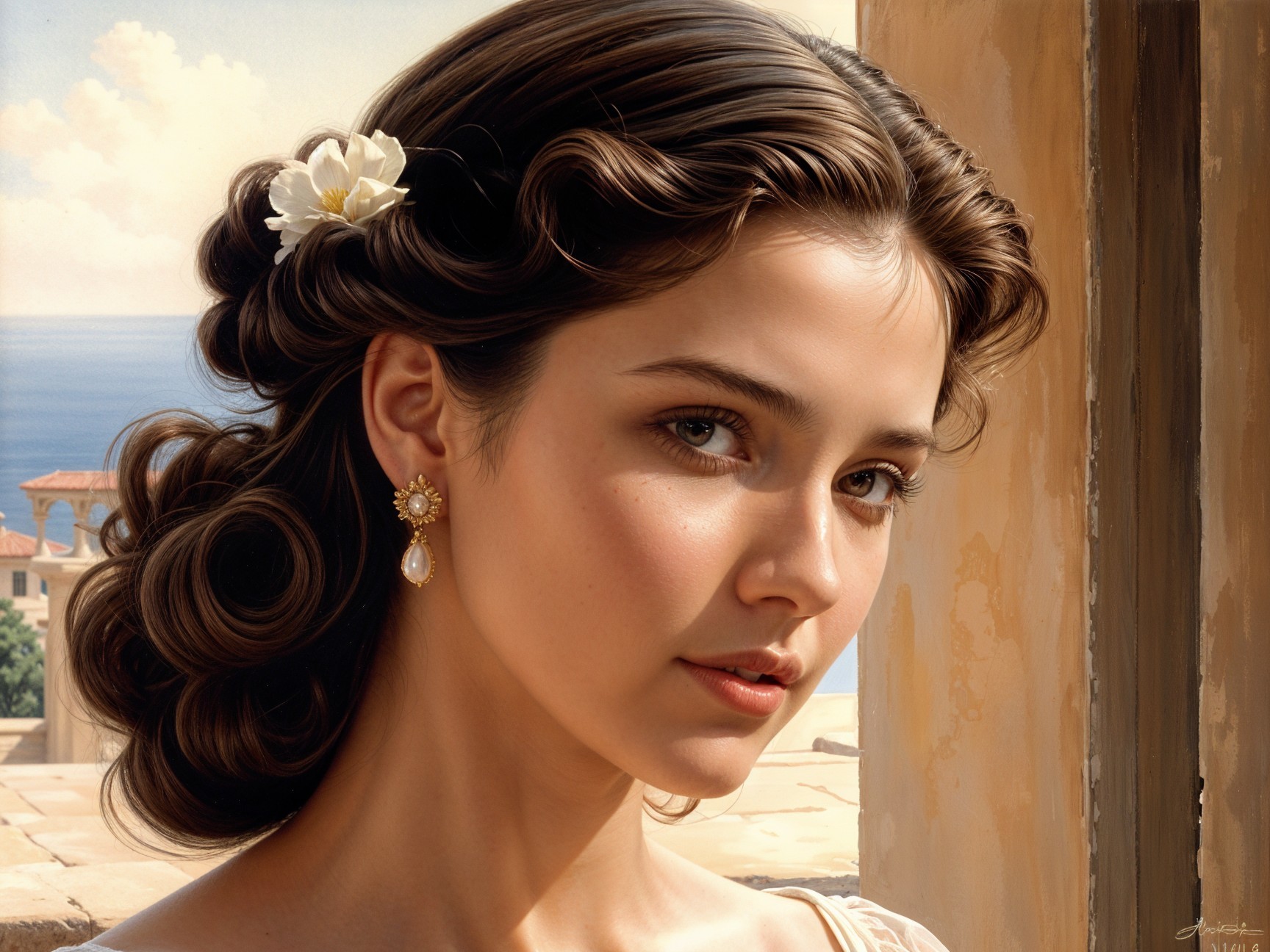 Young woman with elegant waves in a coastal setting