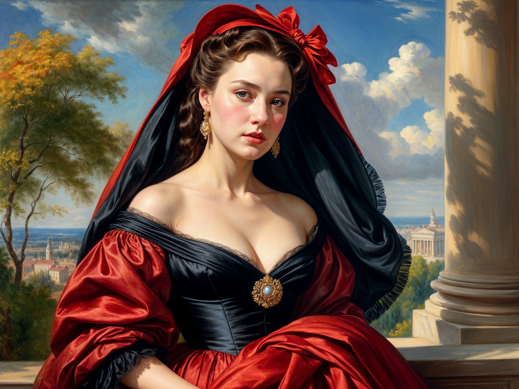 Portrait of a Young Woman in Luxurious Dress