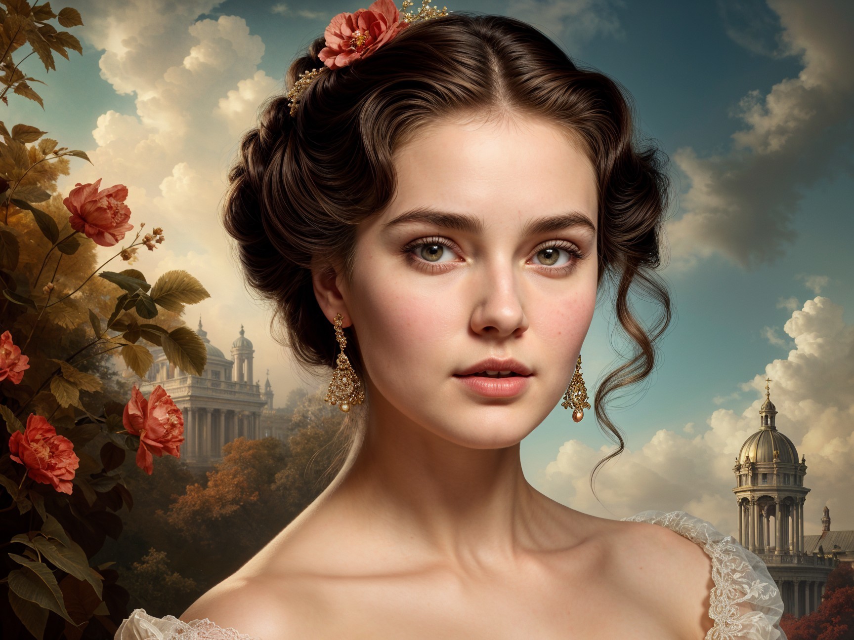Elegant Young Woman in Lush Natural Setting