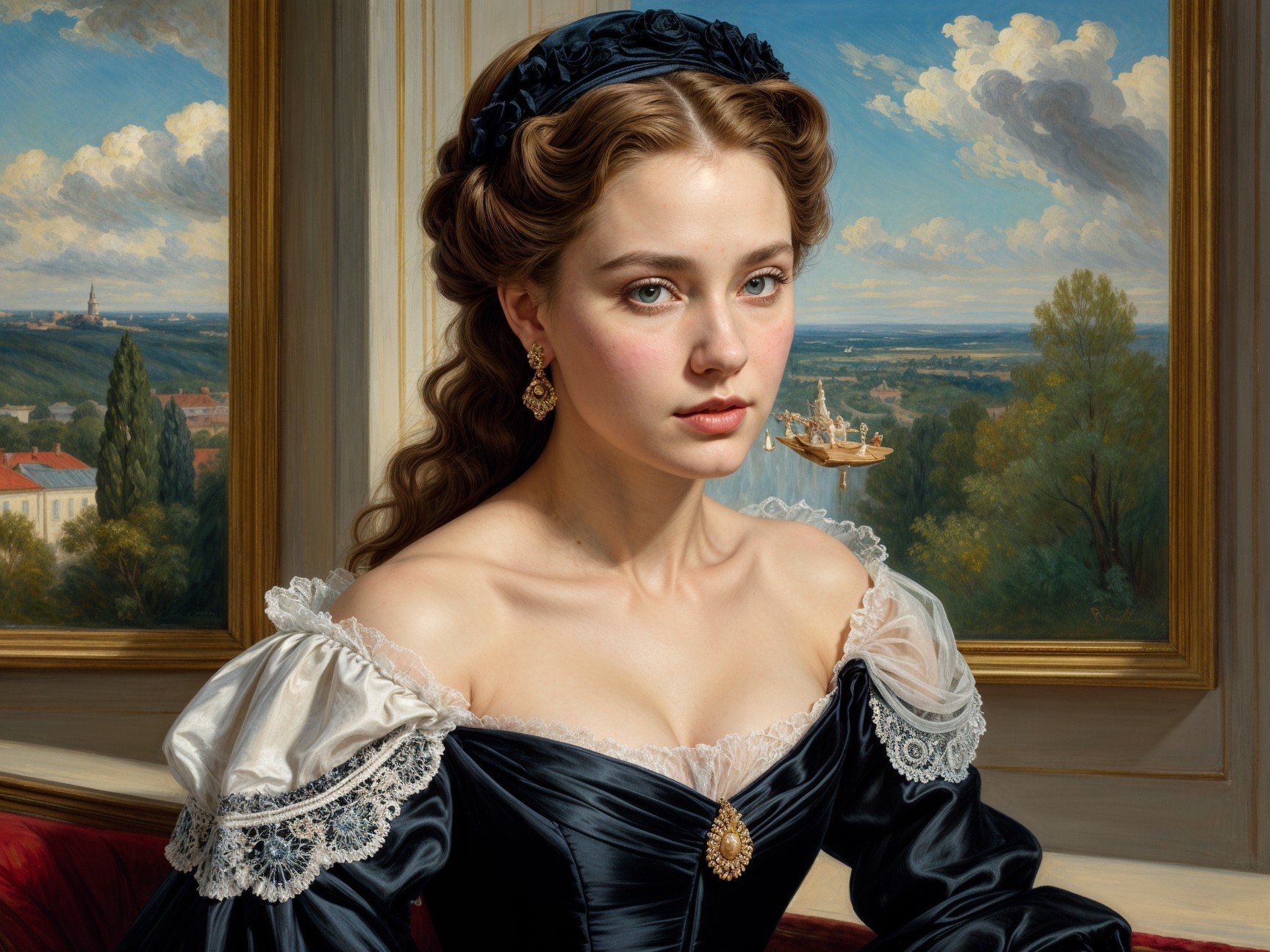 Portrait of a Young Woman in Elegant Black Gown