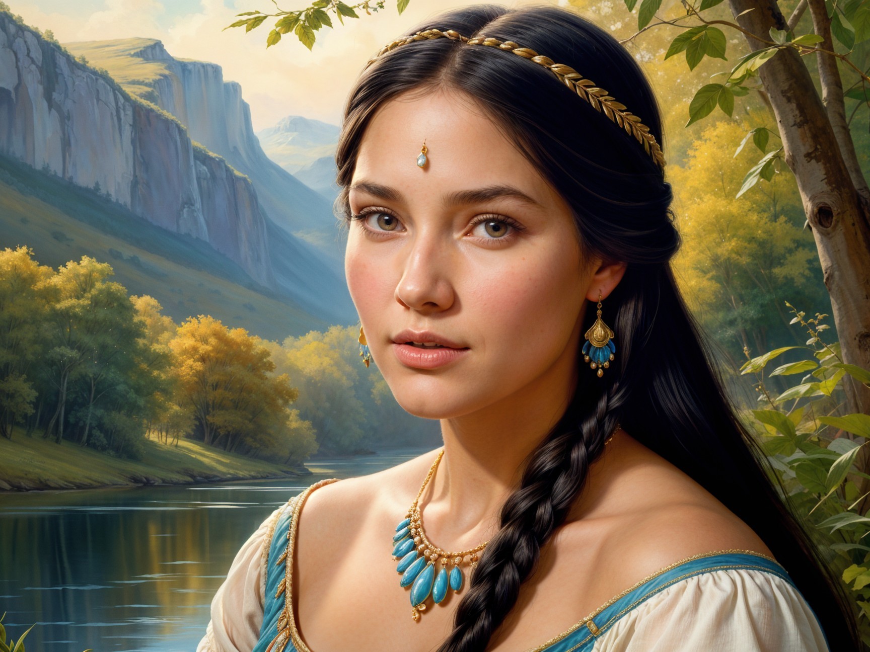 Young Woman in Traditional Outfit with Turquoise Jewelry