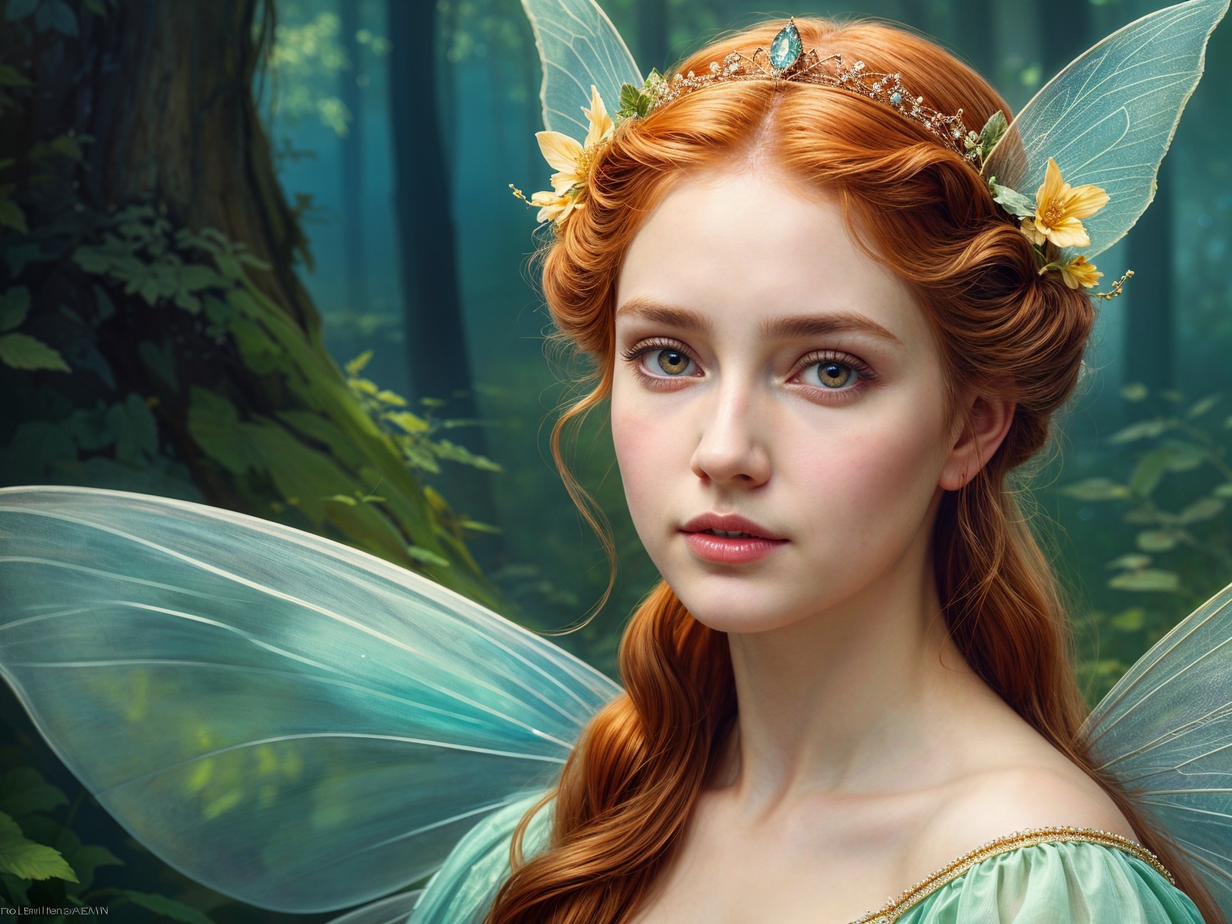 Fairy with Translucent Wings in Enchanted Forest