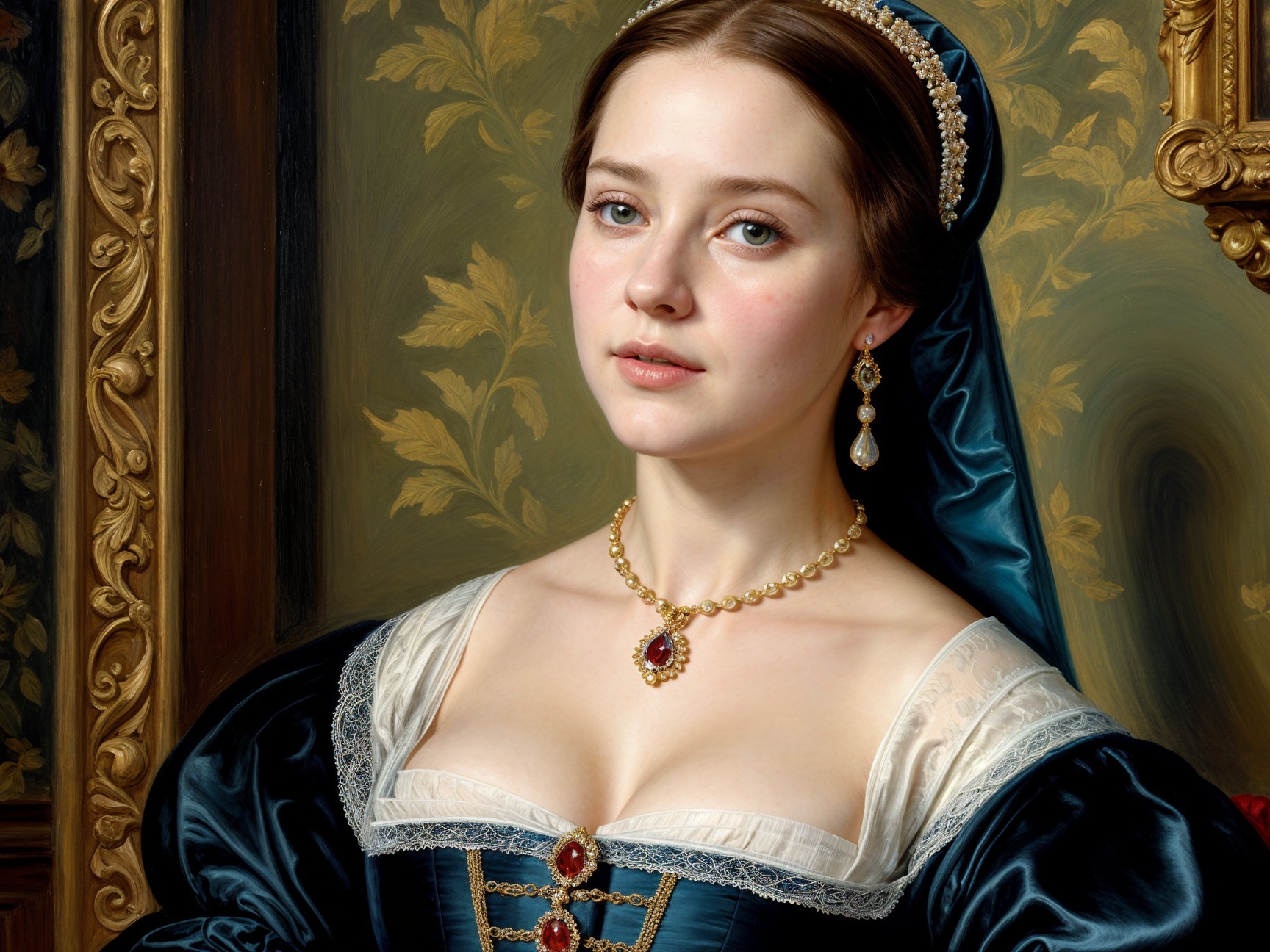 Portrait of a Young Woman in Dark Blue Gown