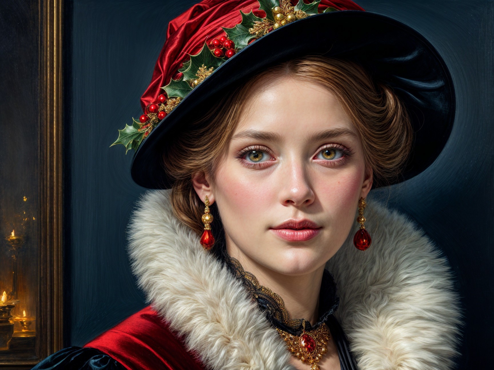 Elegant Young Woman in Festive Attire and Hat