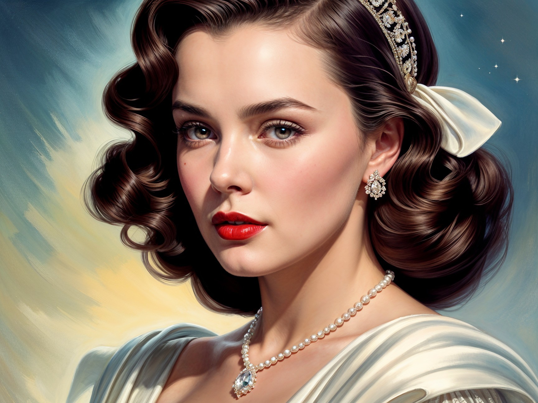 Vintage Portrait of a Young Woman with Curly Hair