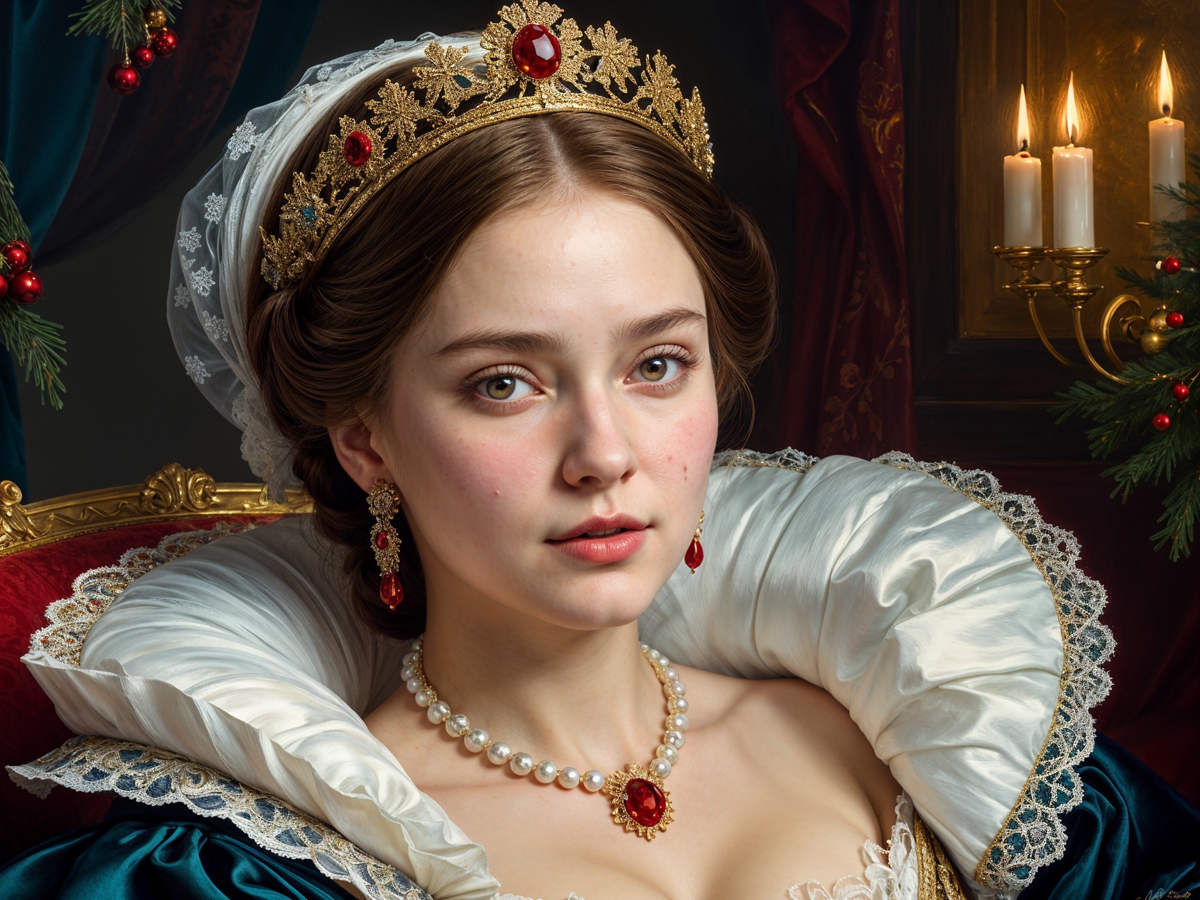 Elegant Portrait of a Young Woman in Opulent Gown