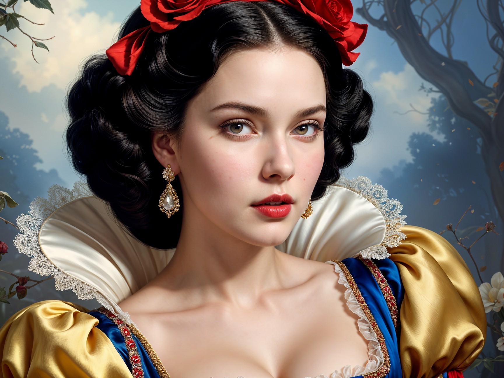 Fairy Tale Character in Elegant Blue and Gold Gown