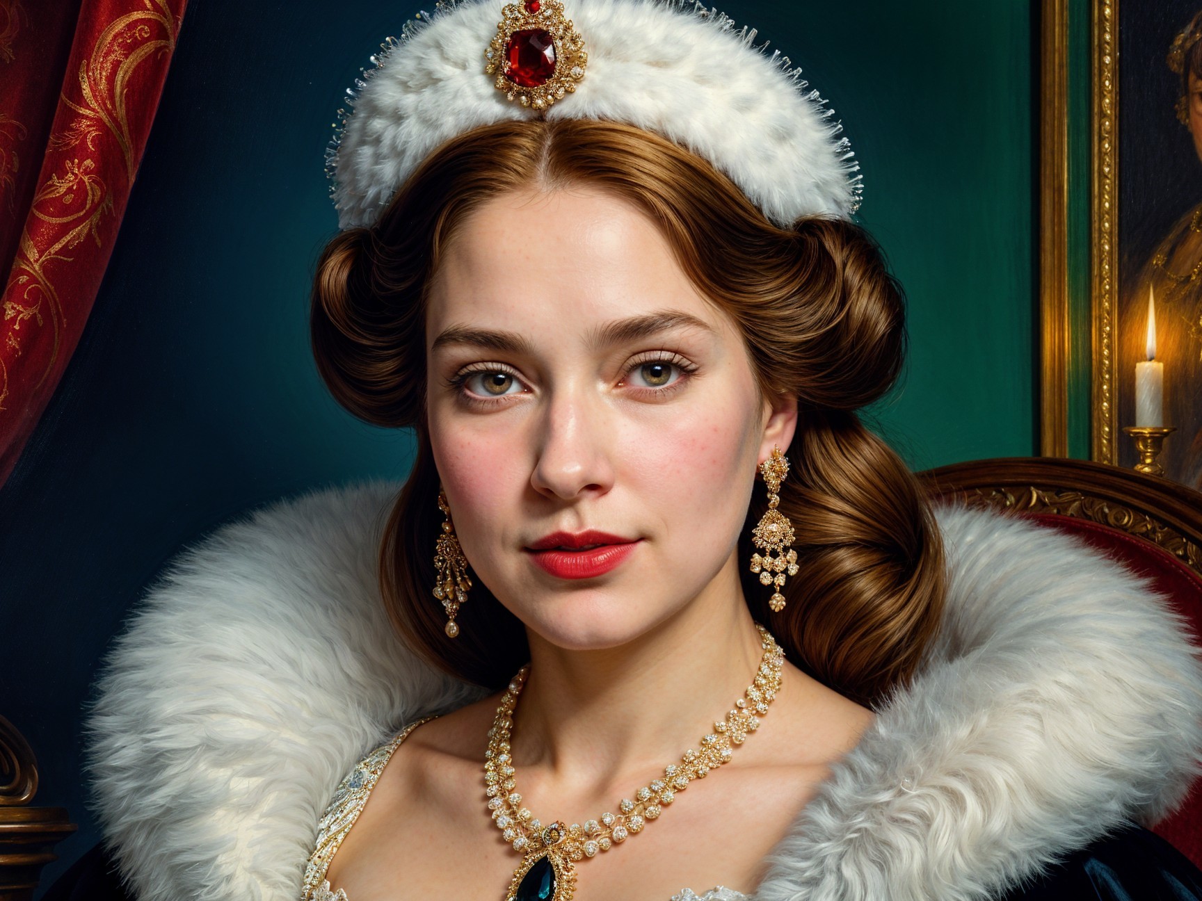 Elegant Portrait of a Woman with Vintage Curls and Jewelry