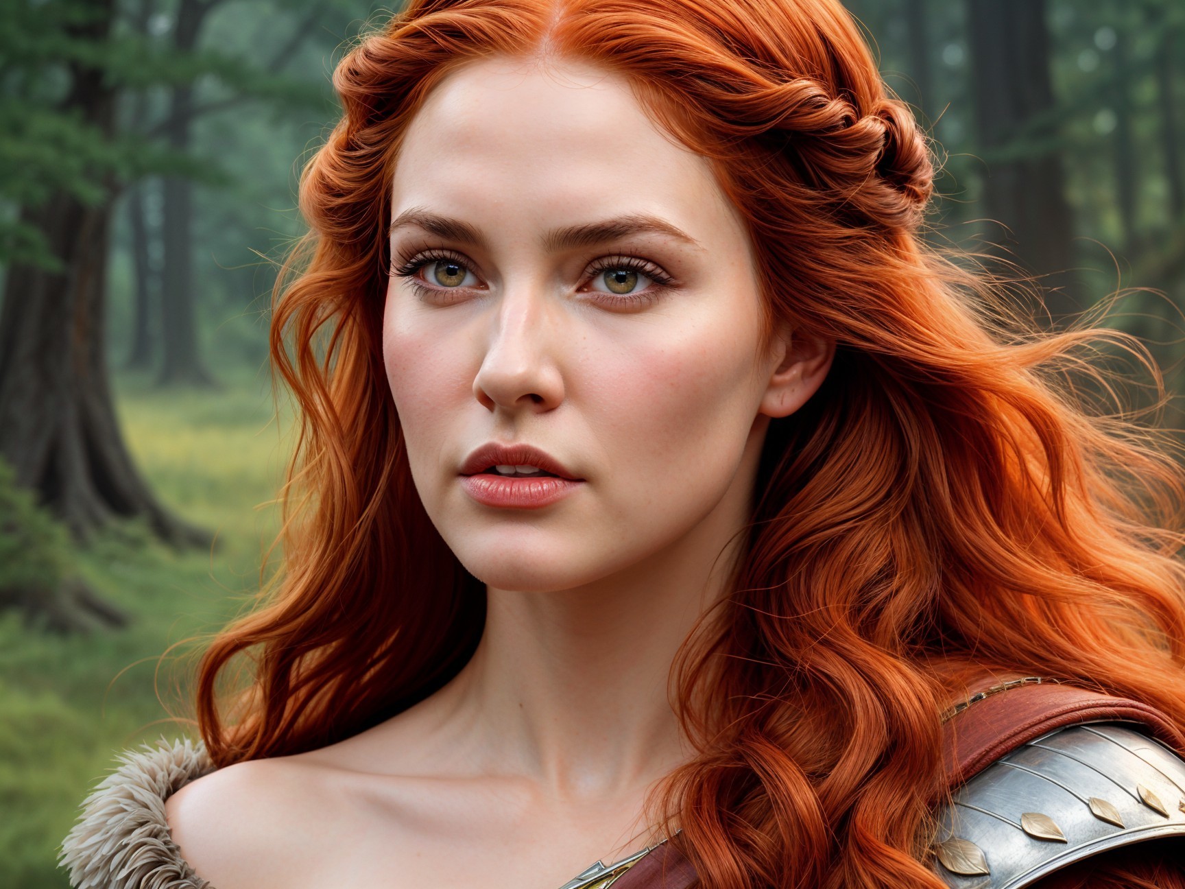 Young Woman with Red Hair in a Forest Setting