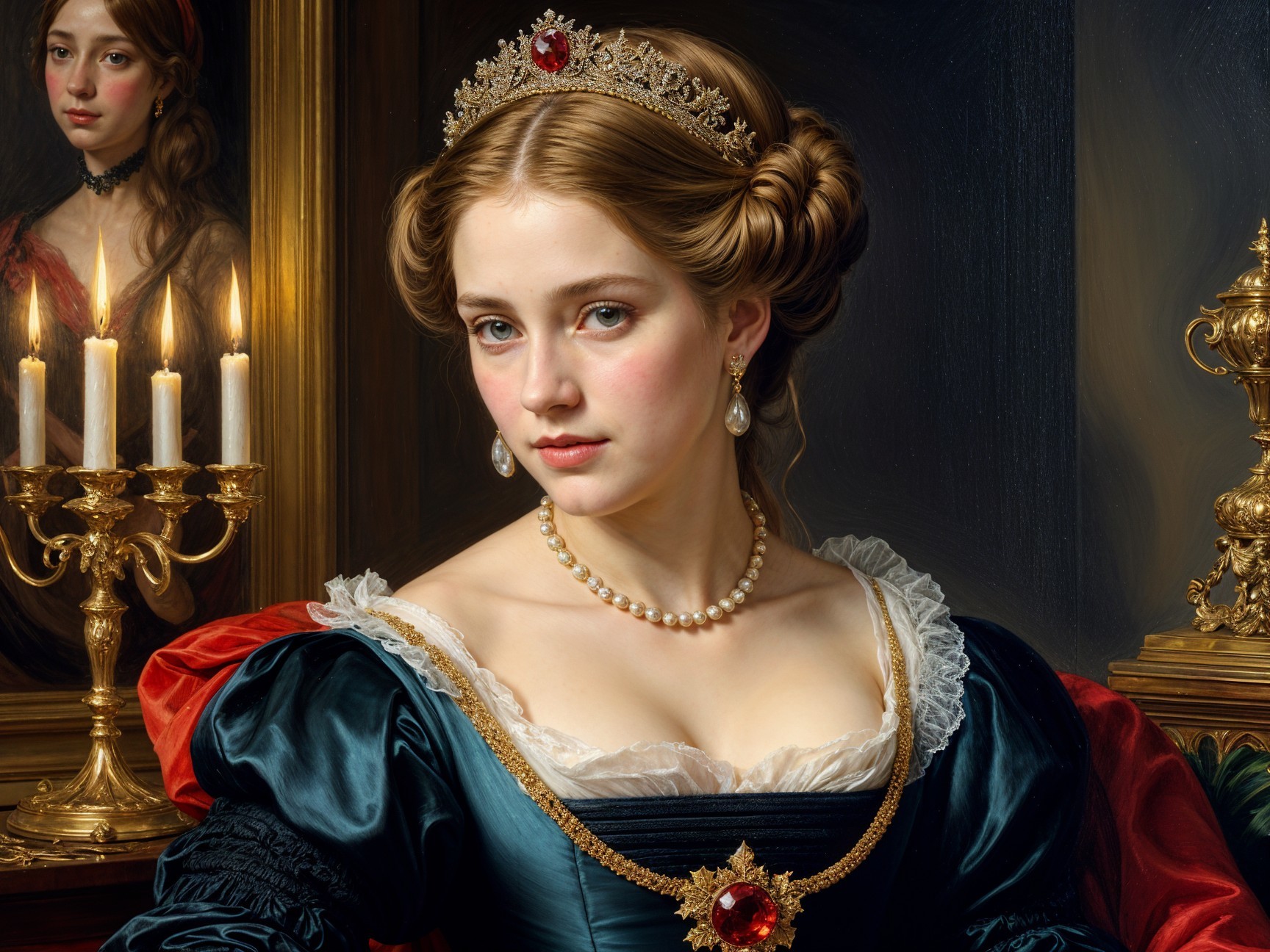 Regal Young Woman in Elegant Dark Blue Gown