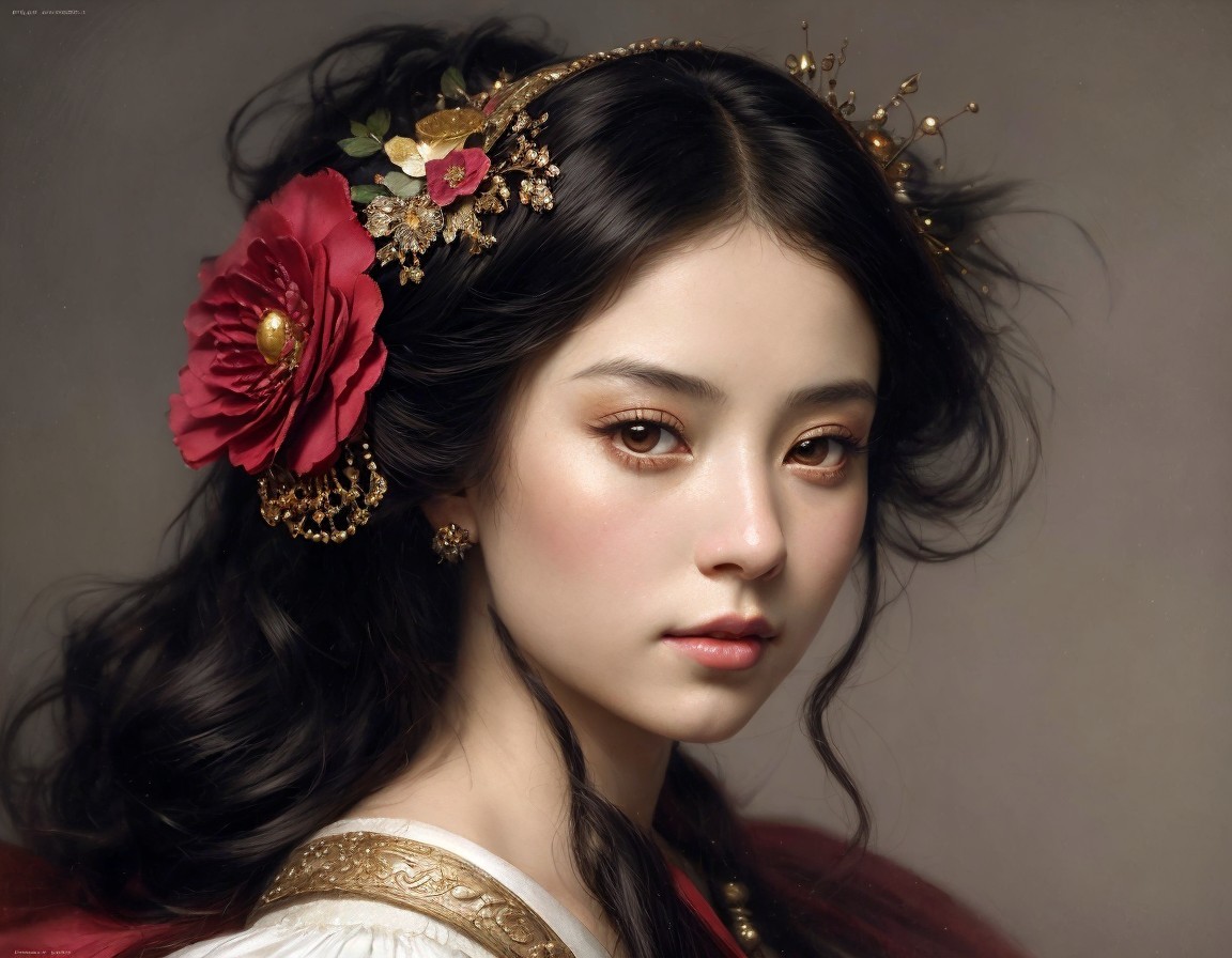 Portrait of a woman with floral hair adornment