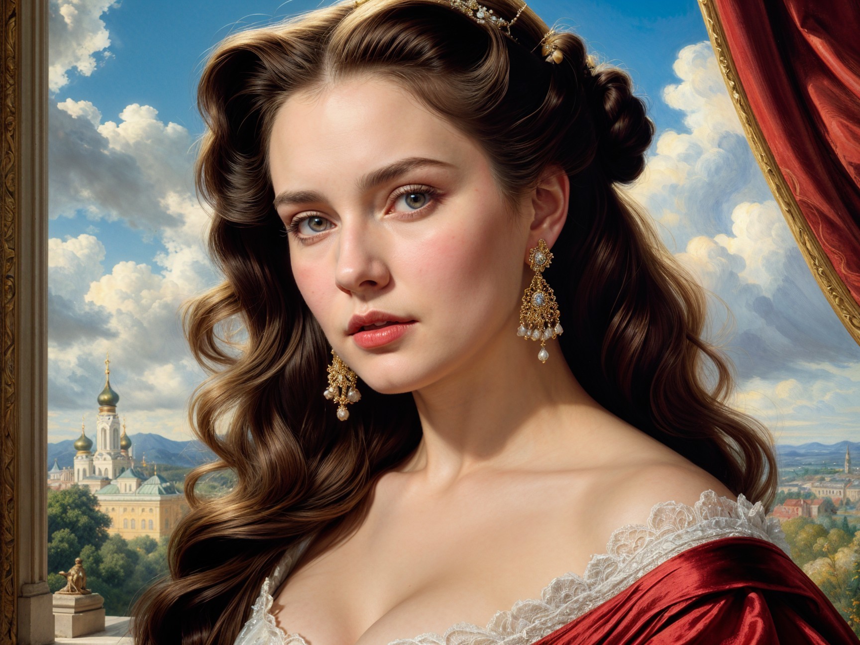 Portrait of a Young Woman in Elegant Red Dress