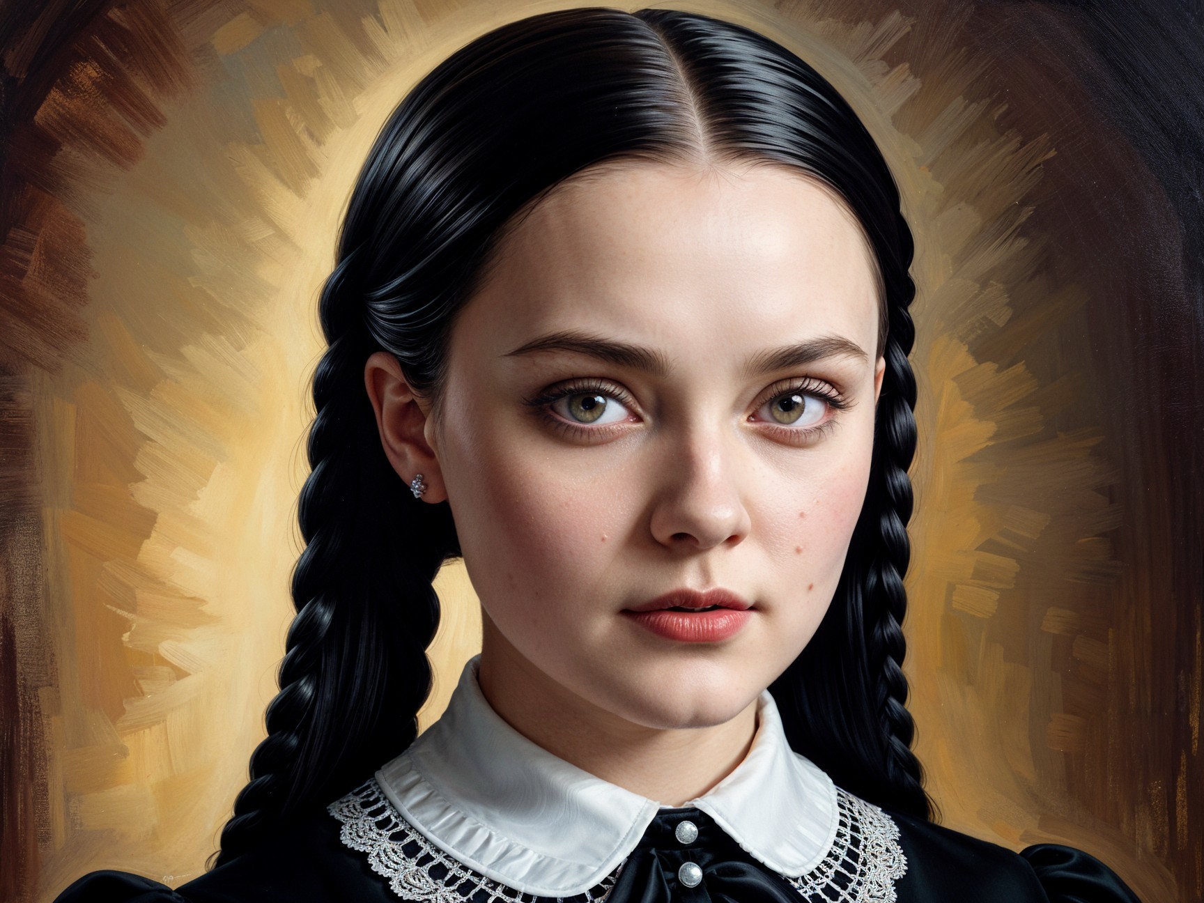 Young girl in black dress with captivating gaze