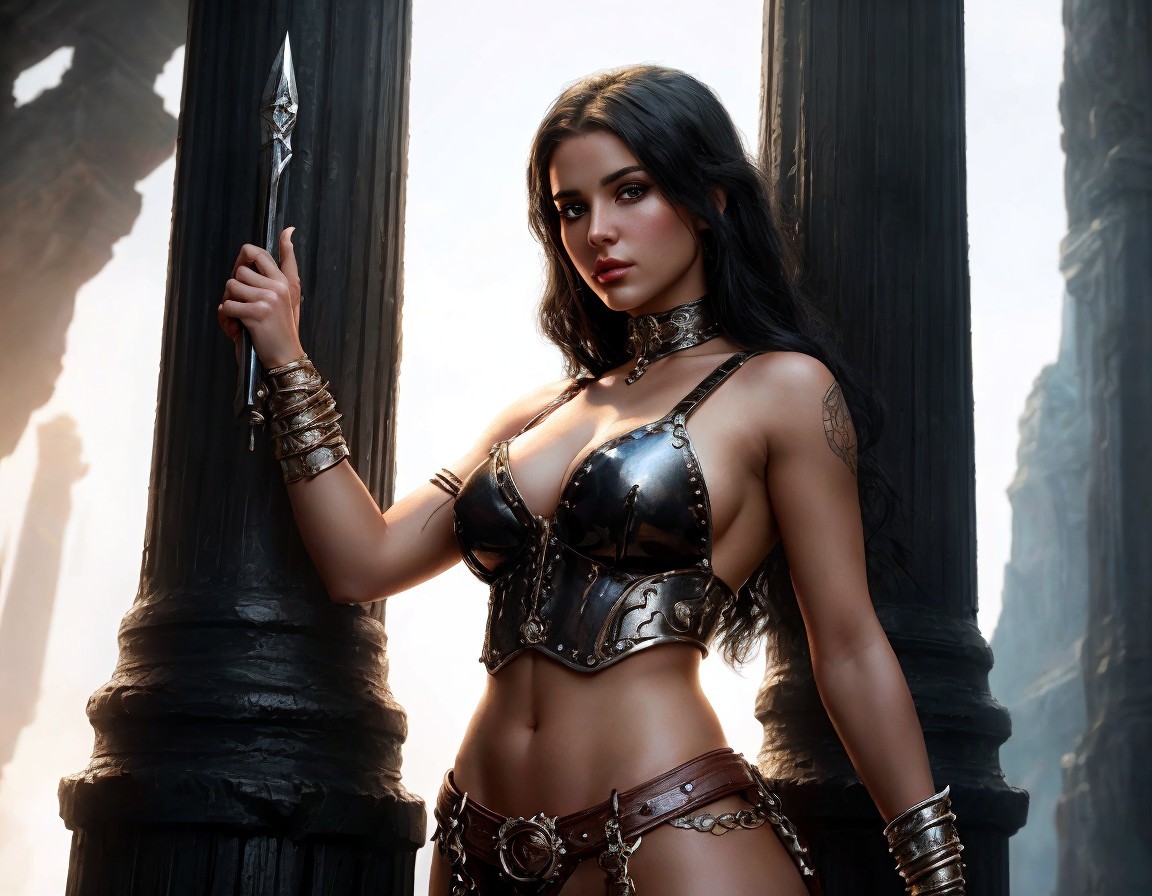 Digital Artwork of a Warrior Woman in Fantasy Armor
