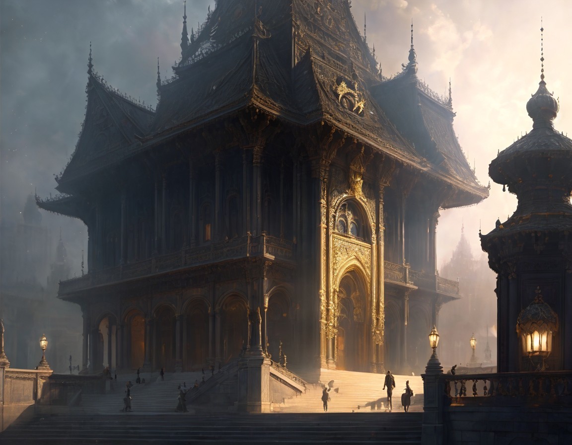 Ornate mystical temple with golden embellishments