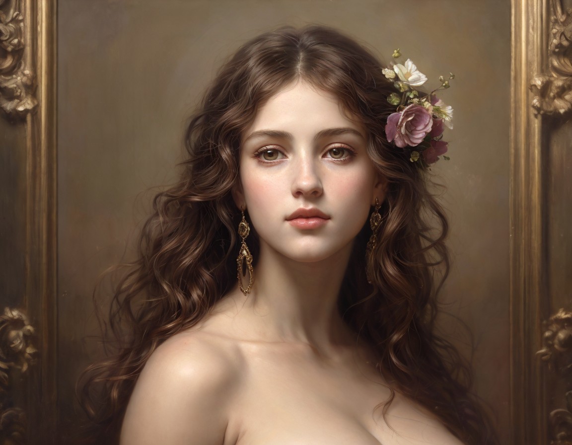 Close-up Portrait of a Young Woman with Flowers