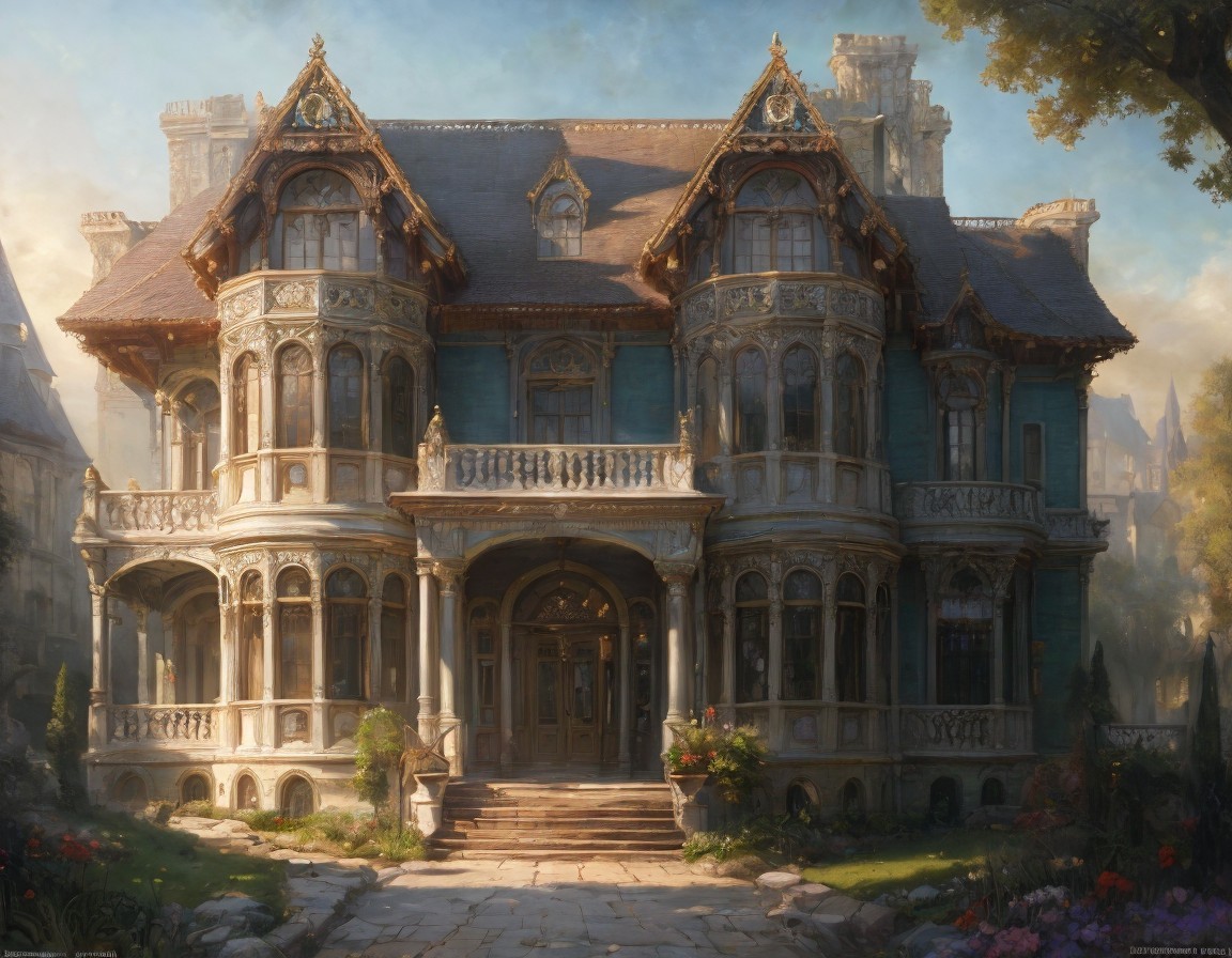 Victorian Mansion with Intricate Woodwork and Balconies