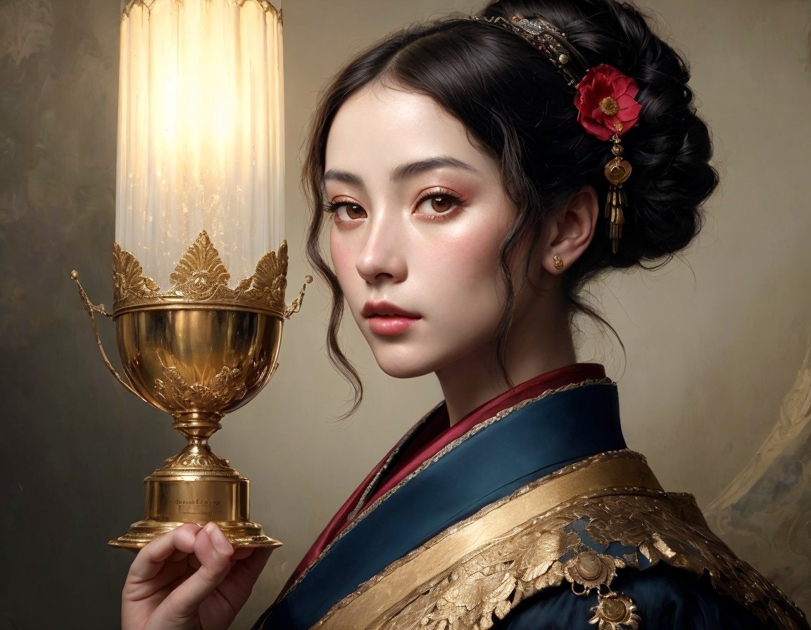 Elegant Woman in Traditional Asian Attire and Jewelry