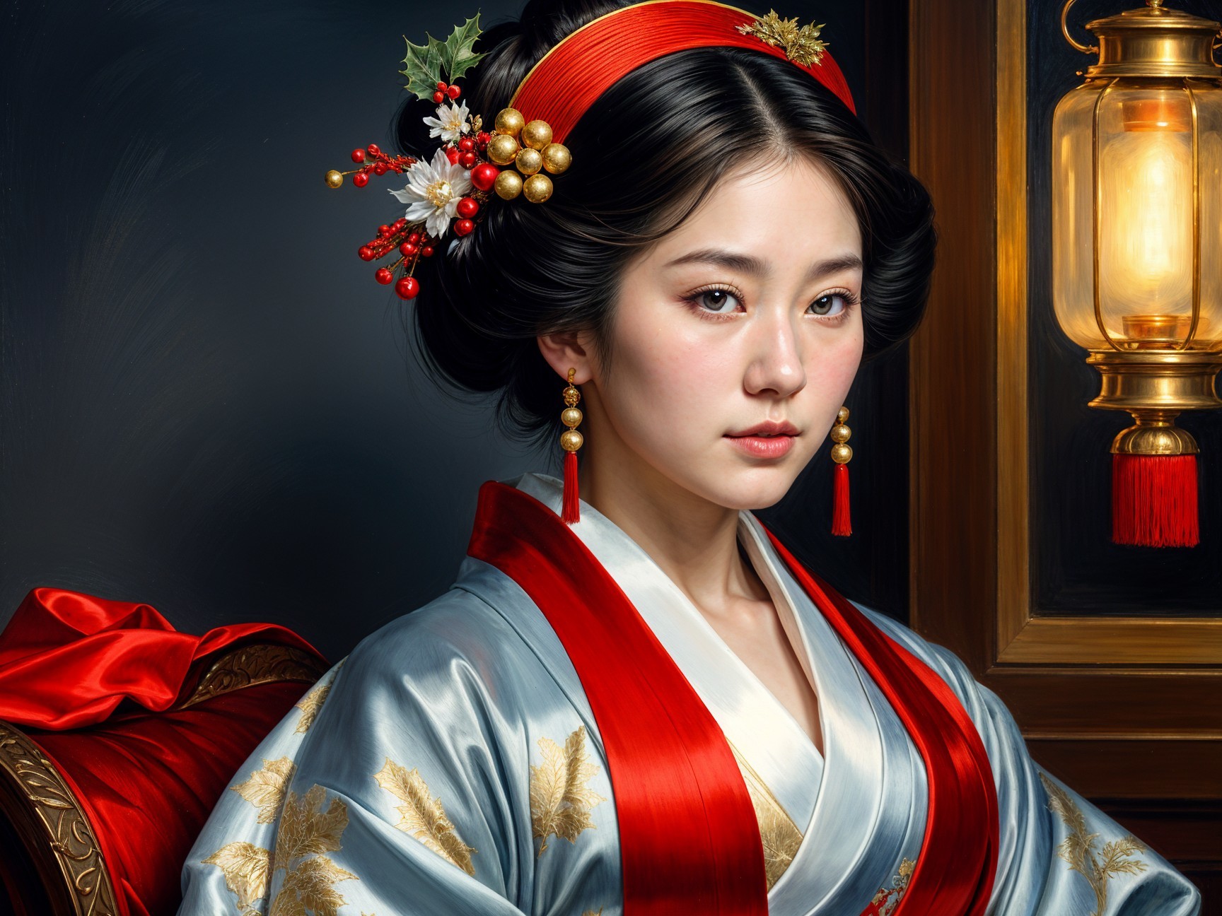 Young Woman in Traditional Attire with Kimono and Obi