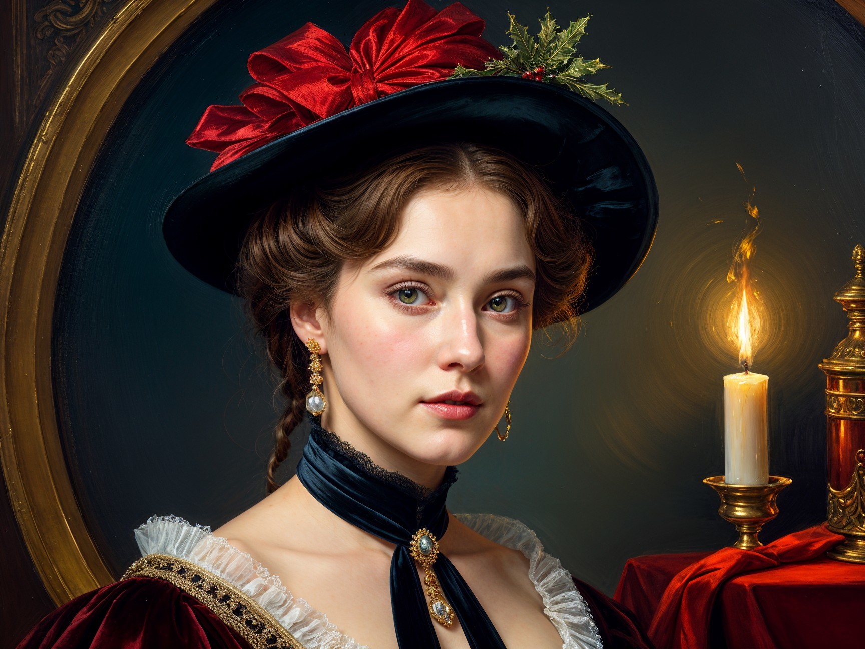 Elegant Vintage Attire with Candlelit Ambiance