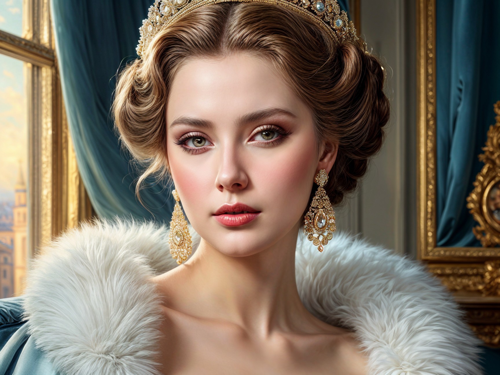 Young Woman in Luxurious Attire and Regal Setting