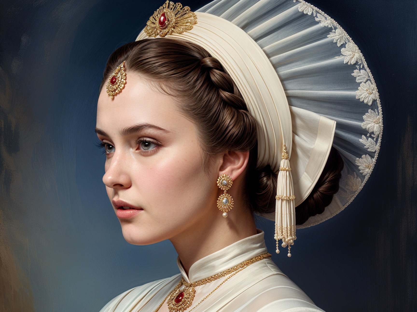 Elegant Historical-Inspired Outfit with Intricate Details