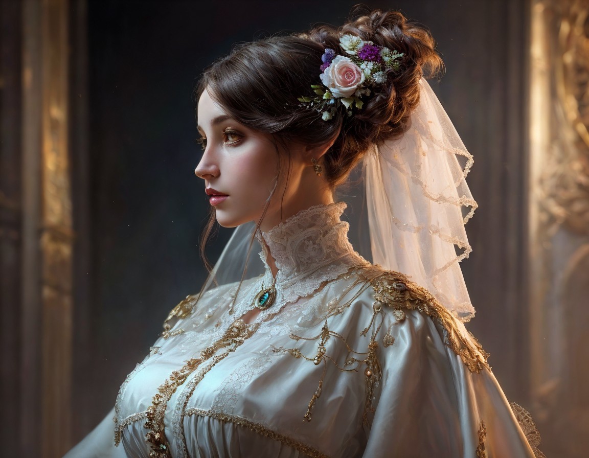 Elegant Vintage Bridal Gown with Floral Adornments