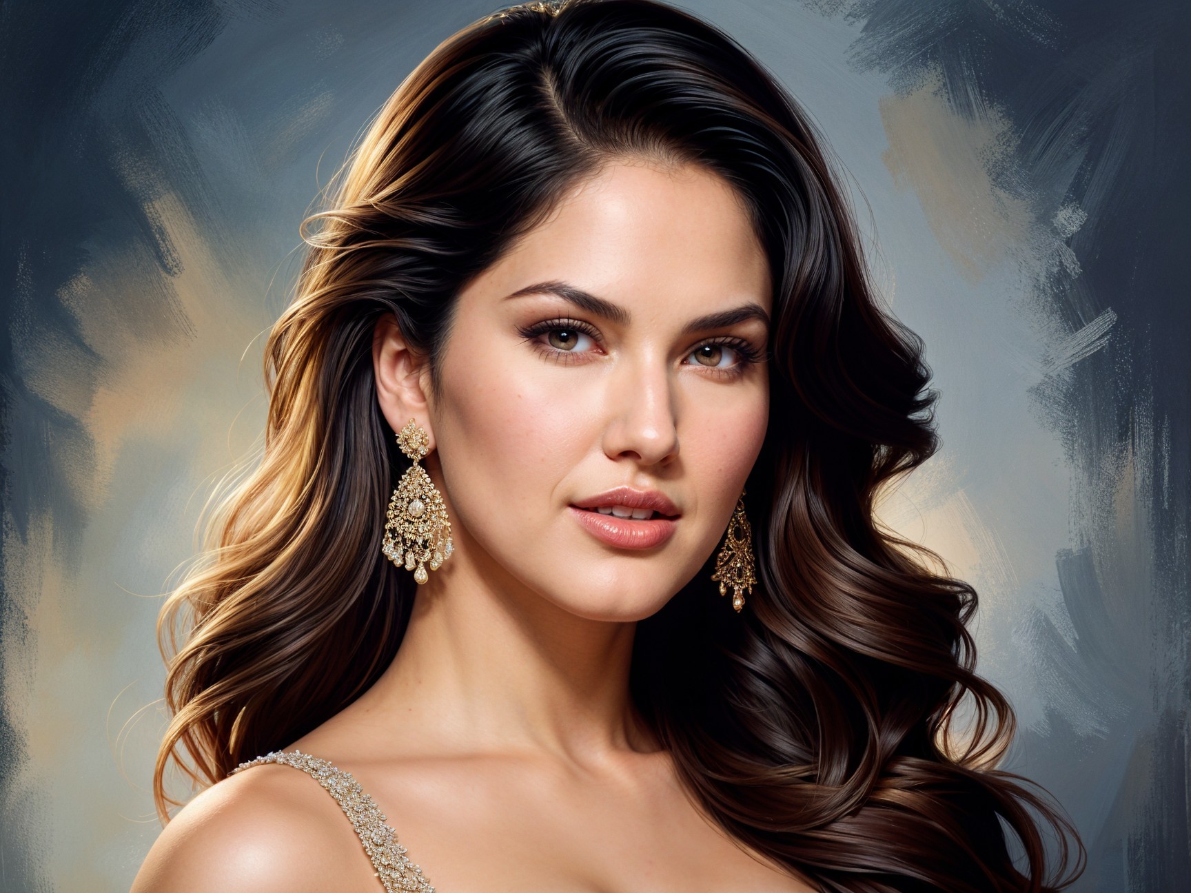 Woman with Dark Hair and Elegant Makeup in Focus