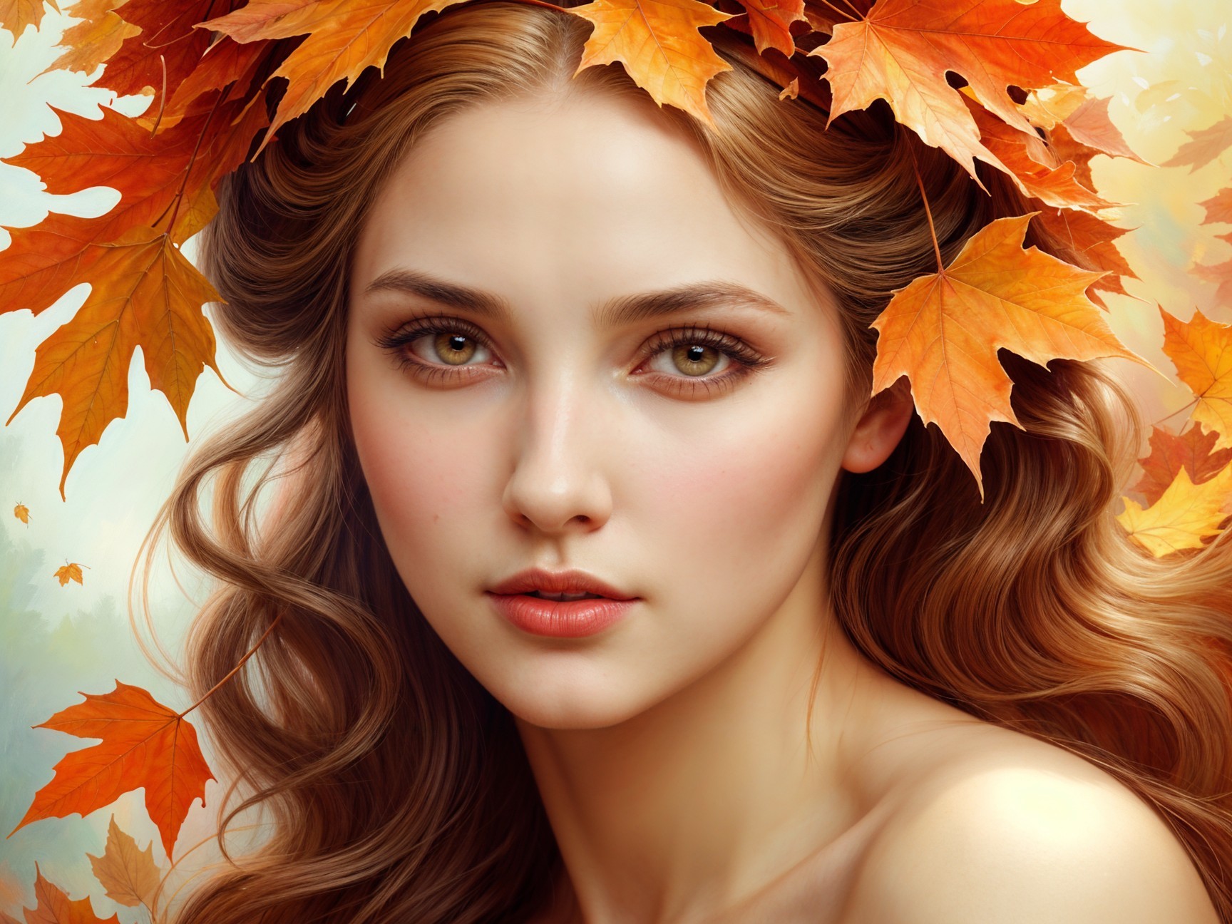 Portrait of a Young Woman with Autumn Leaves