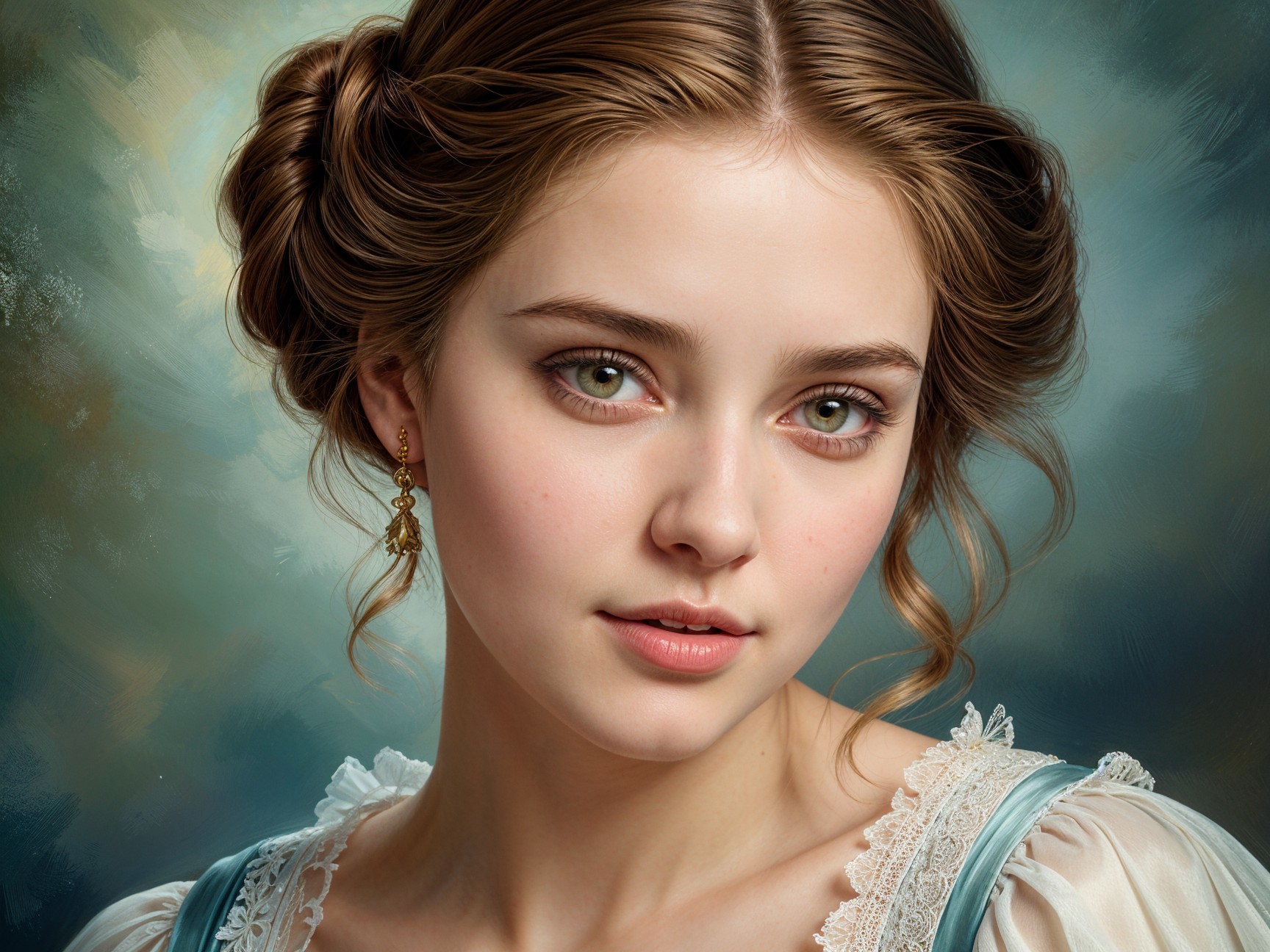 Young Woman with Green Eyes and Vintage Outfit