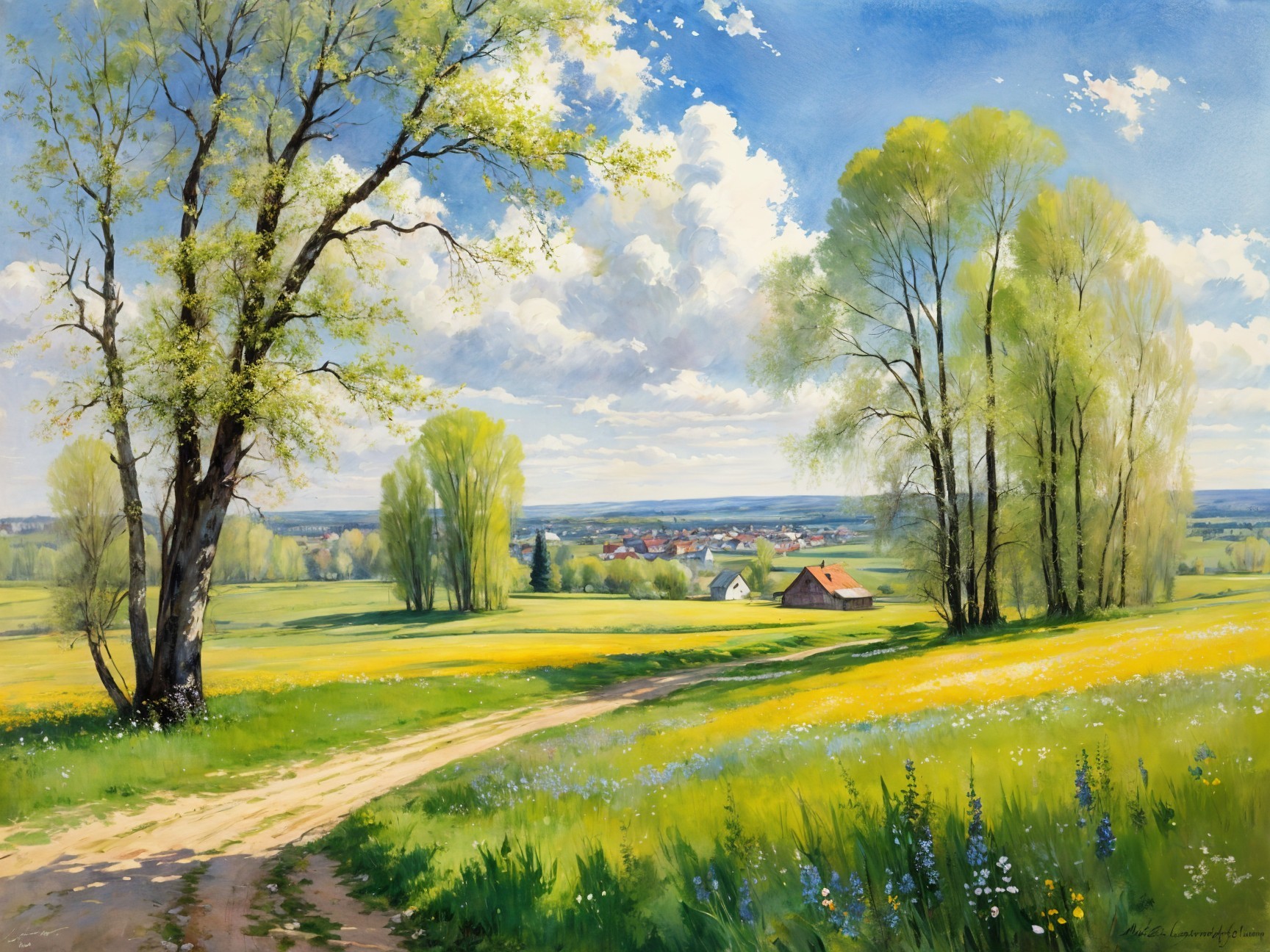 Serene Countryside Landscape with Winding Path and Trees