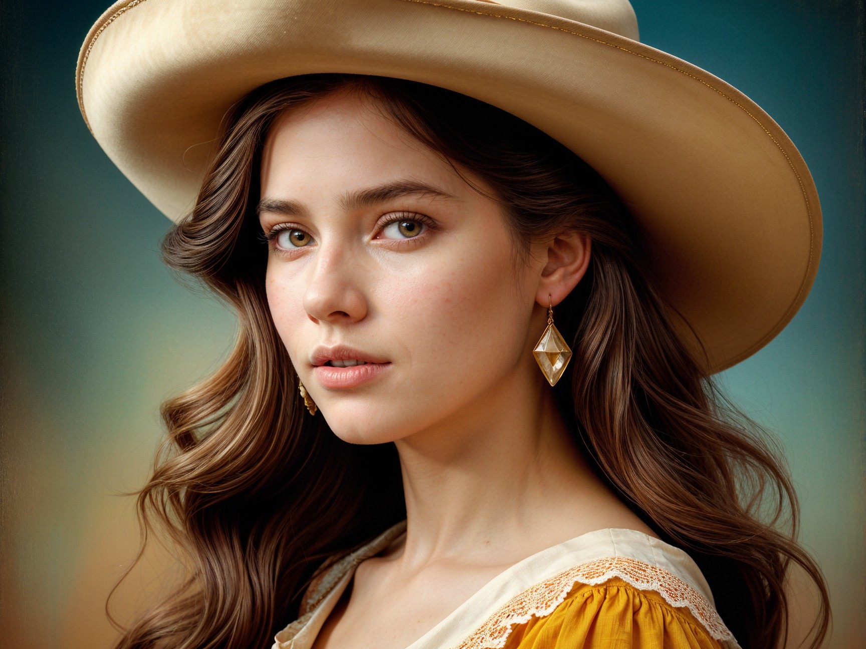 Portrait of a Young Woman in Vintage Yellow Dress