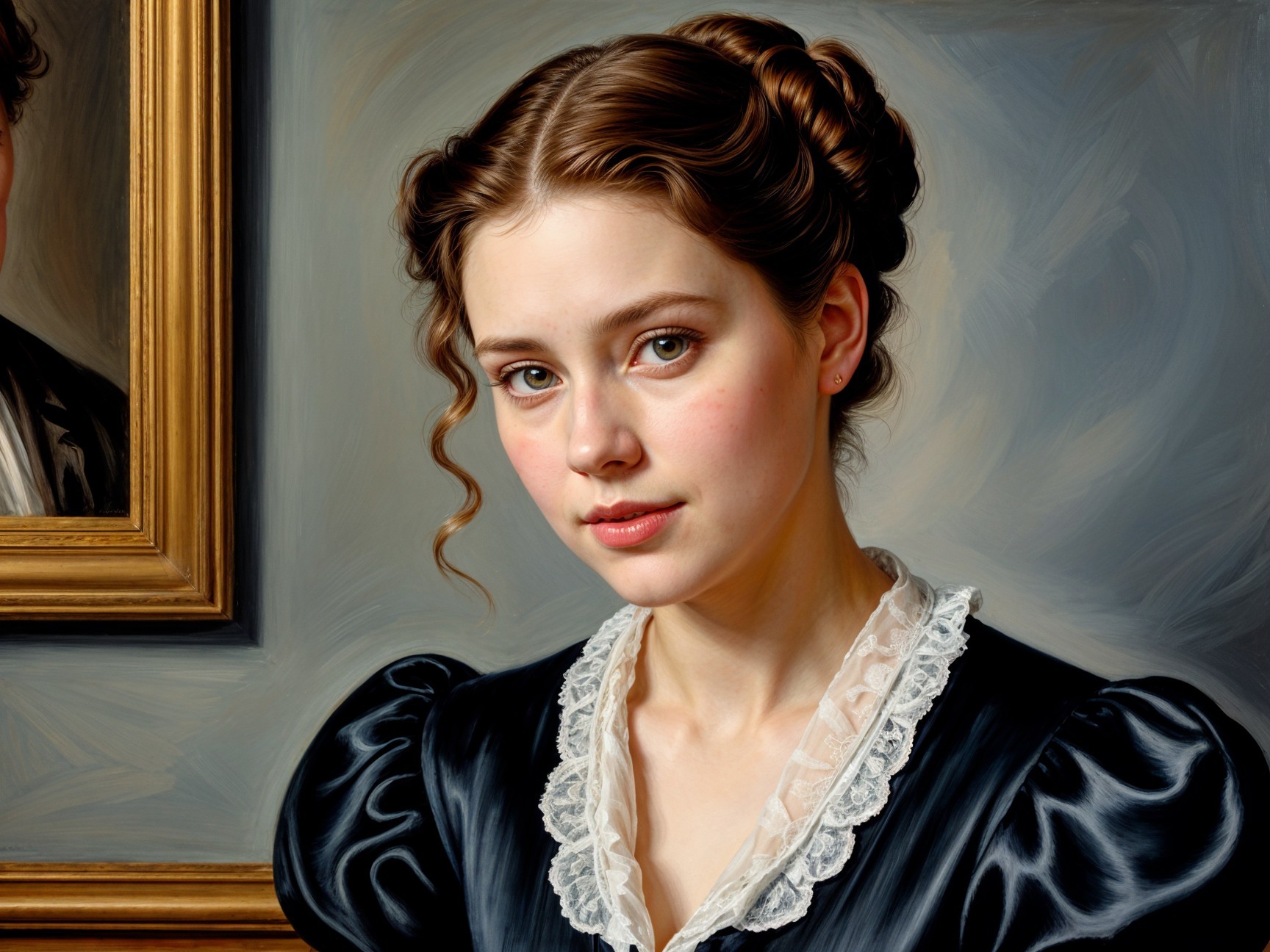 Portrait of a Young Woman in Elegant Dark Dress