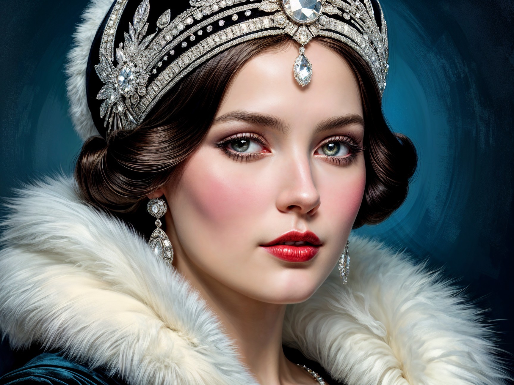 Portrait of a Young Woman in Luxurious Fur and Tiara