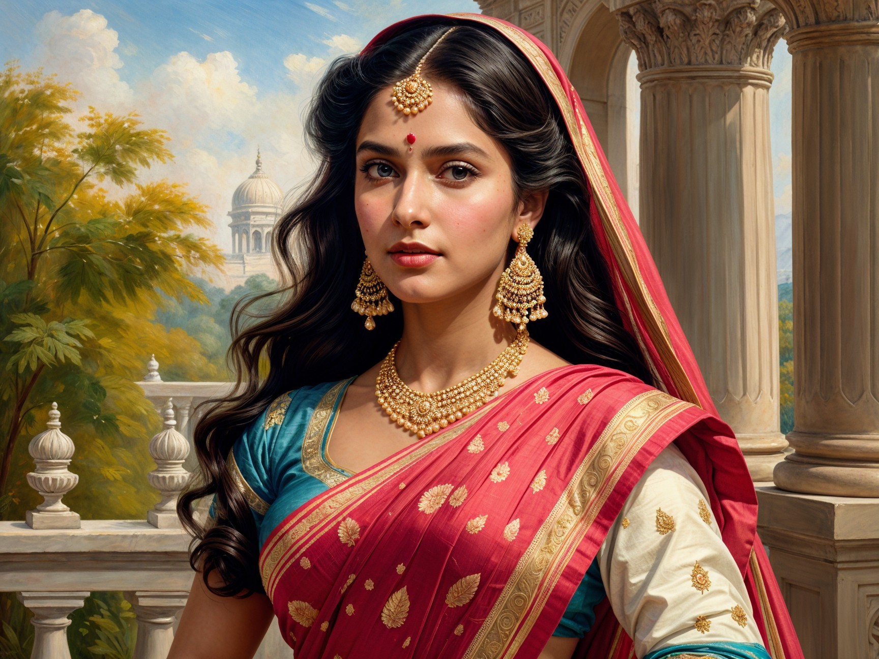 Portrait of a Woman in Traditional Indian Saree
