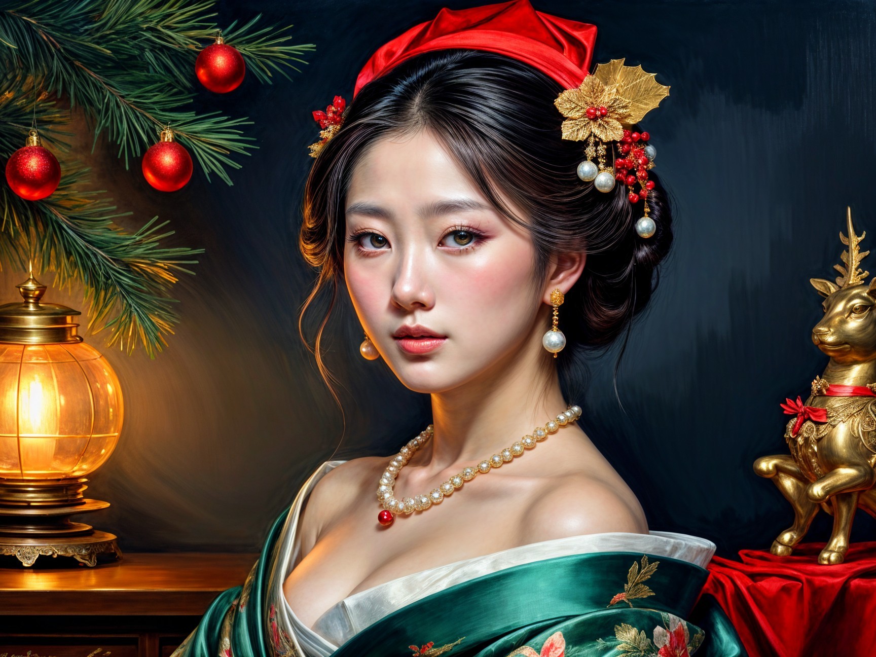 Portrait of a Young Woman in Elegant Green Gown