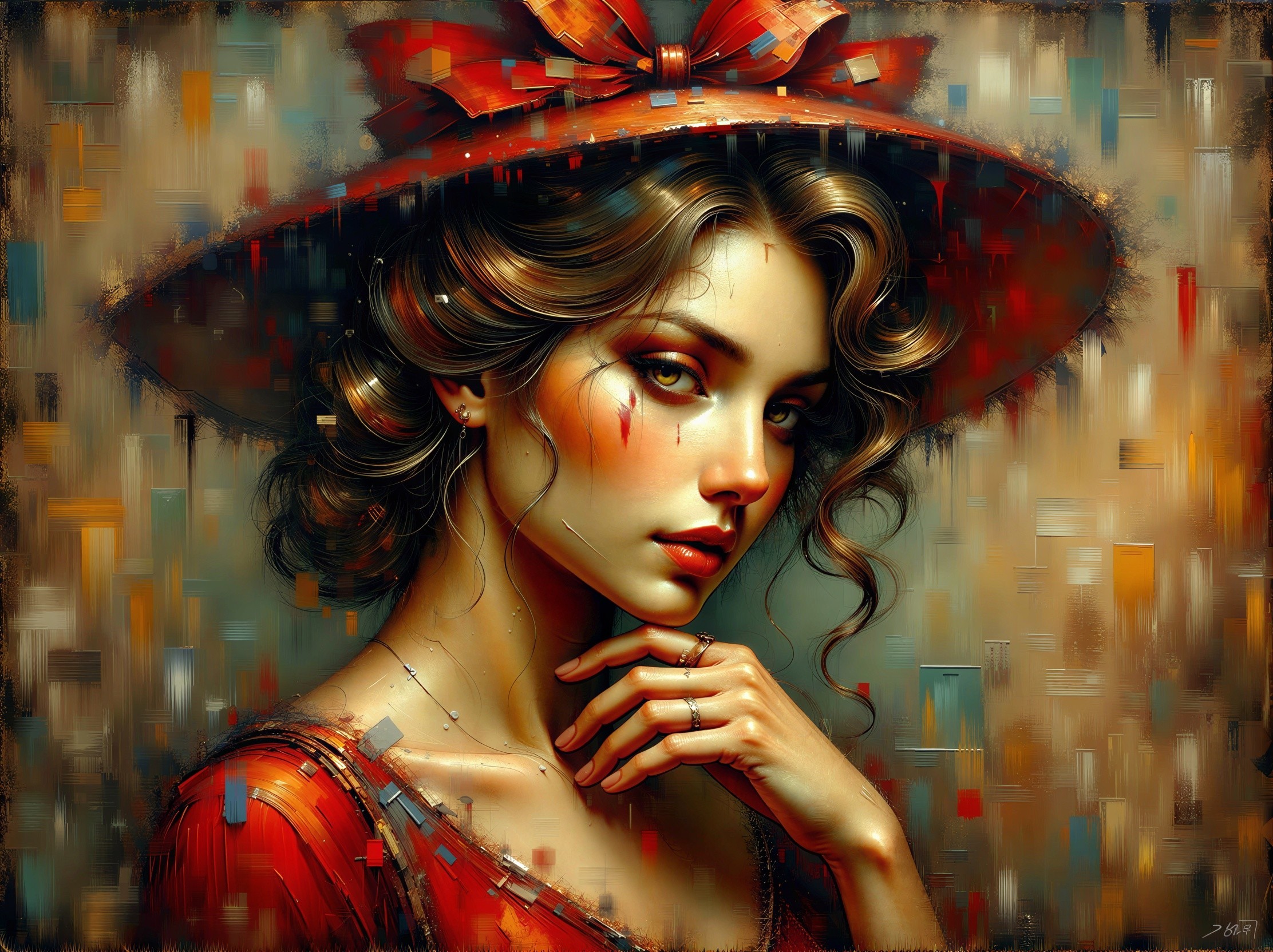 Impressionistic Portrait of a Woman in a Red Hat