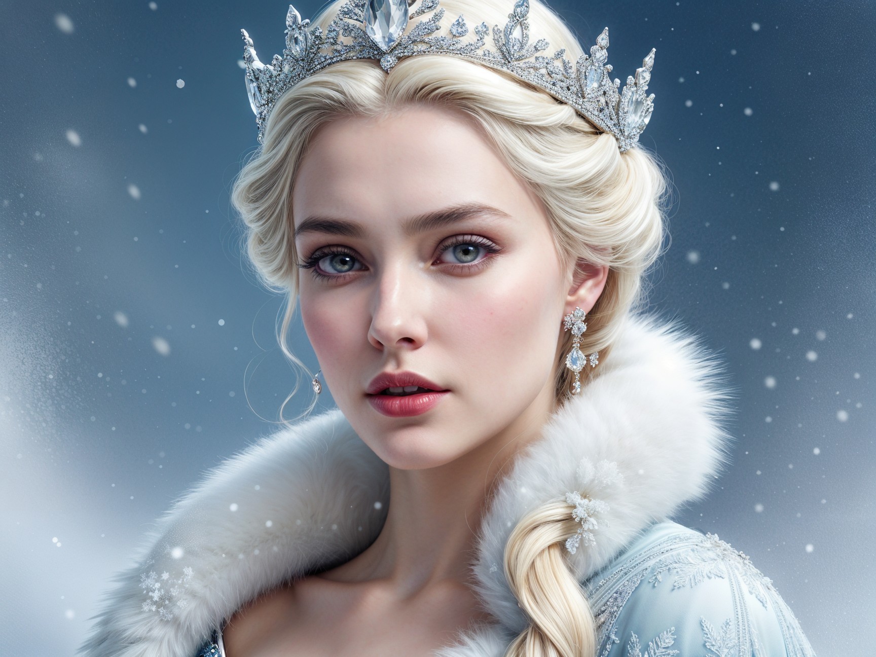 Regal Queen in Icy Blue Gown with Snowflakes