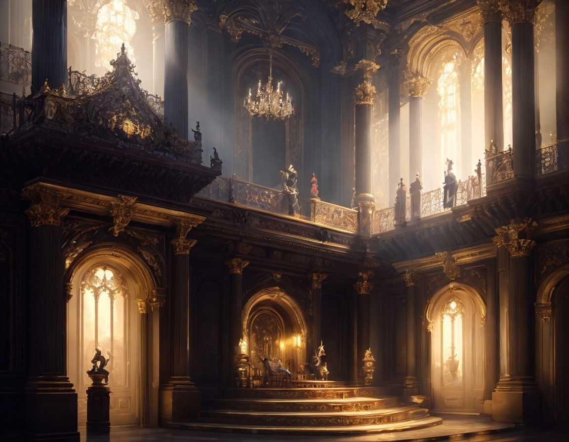 Grand Hall with High Ceilings and Ornate Features
